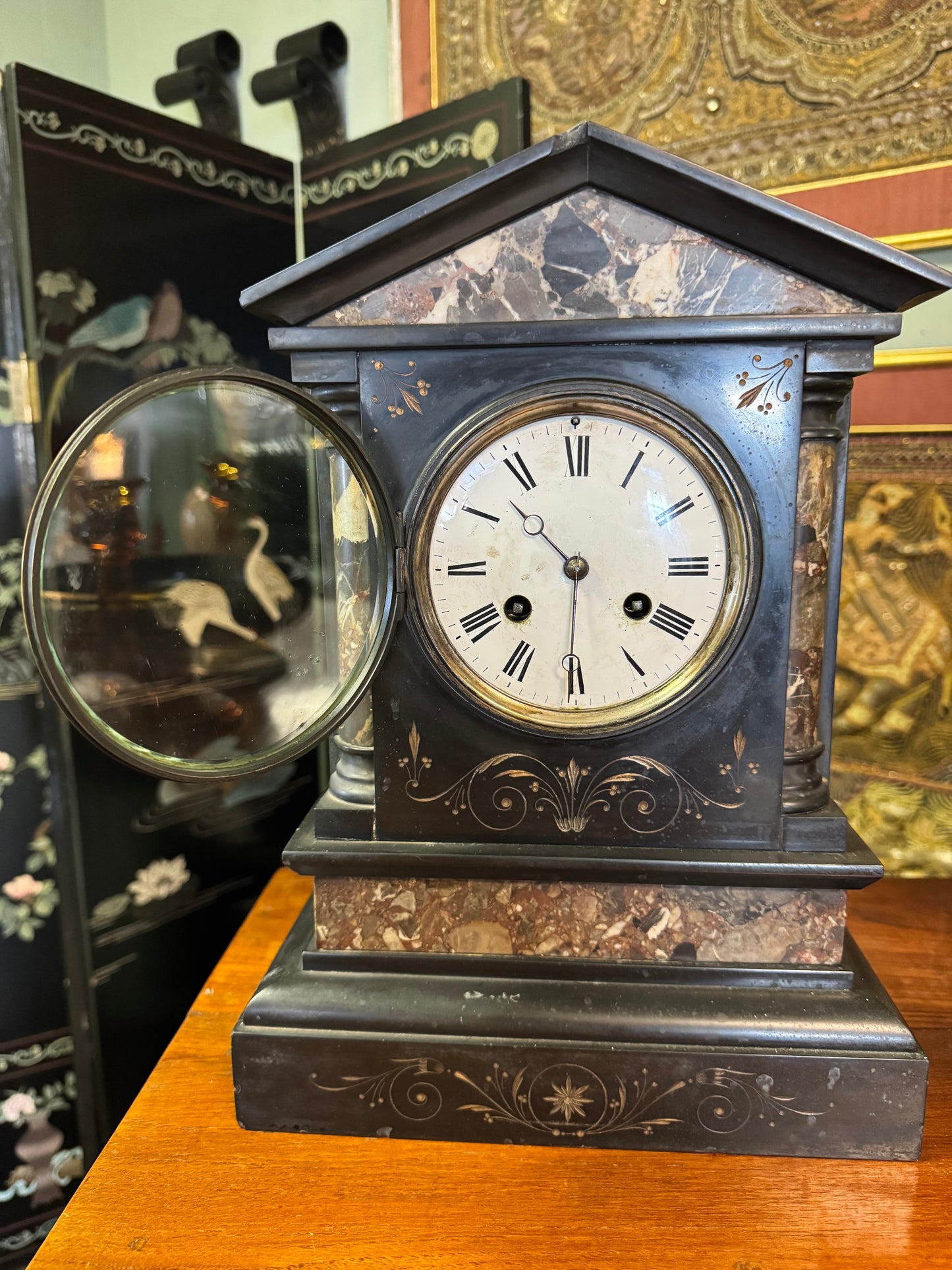Antique French Marble And Slate Mantel Clock
