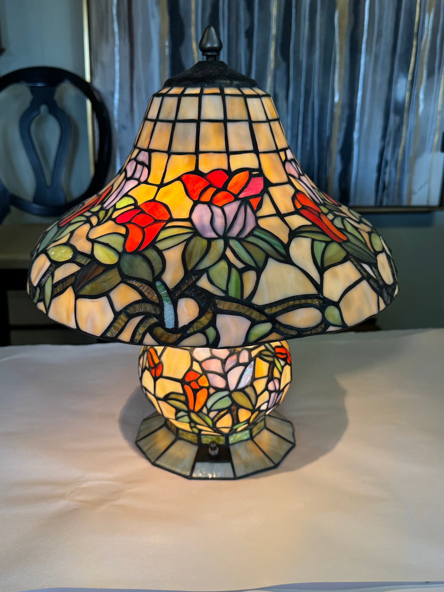 Tulip and Iris Stained Glass Table Lamp