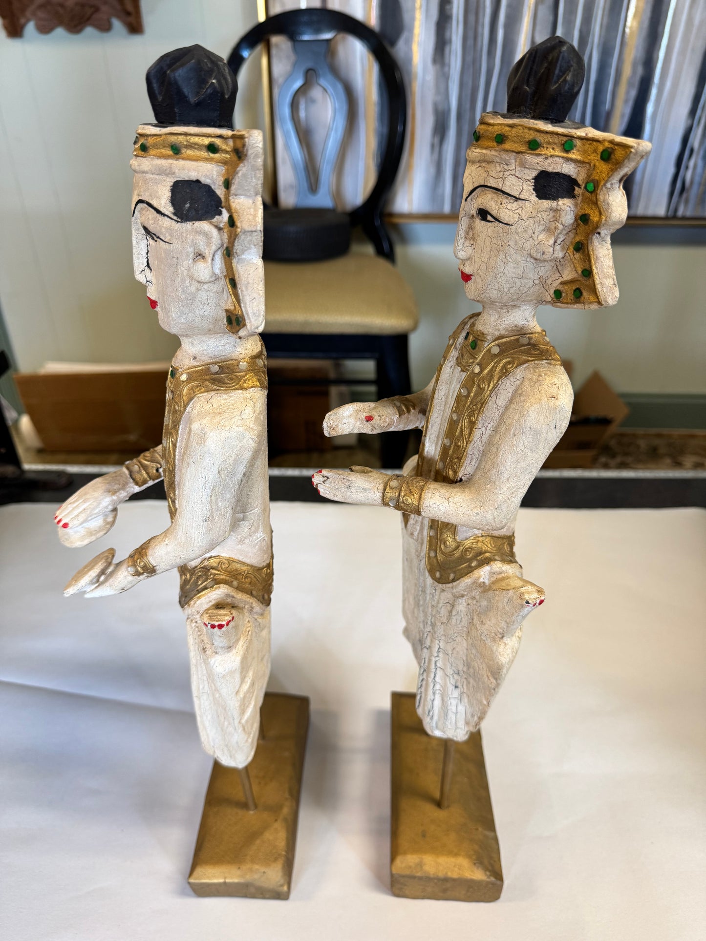 Pair Of Wooden Hand-Carved Statues