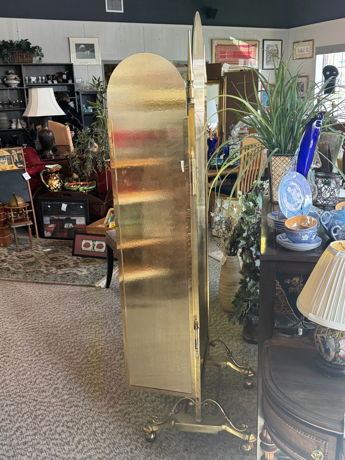 Victorian Three Panel Brass Full Length Mirror