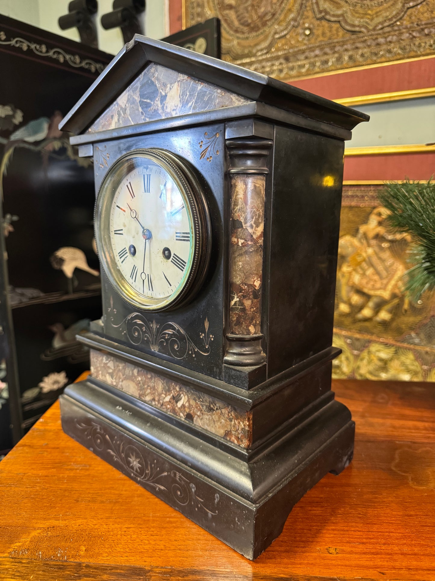 Antique French Marble And Slate Mantel Clock