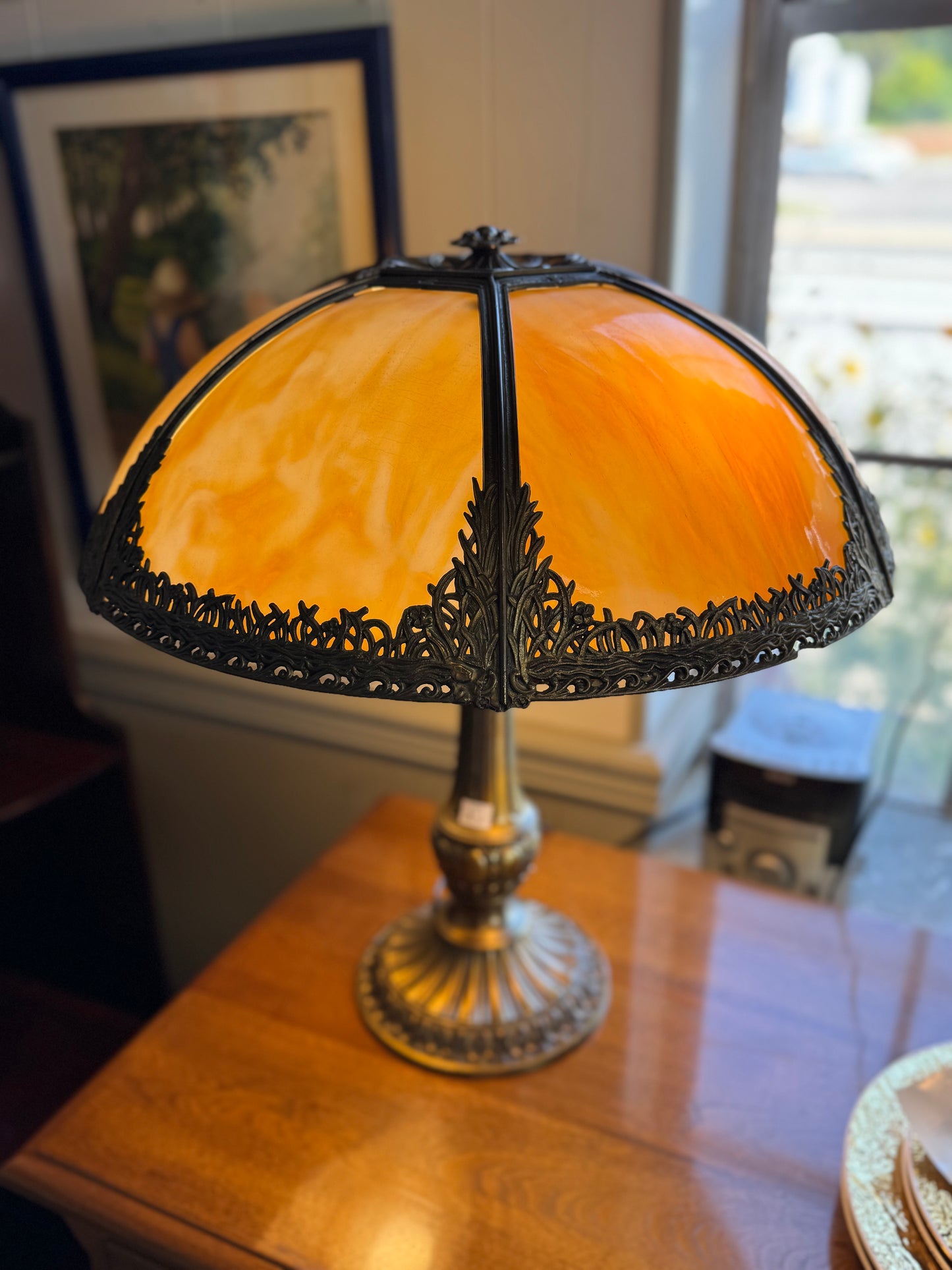 Antique Slag Glass Table Lamp