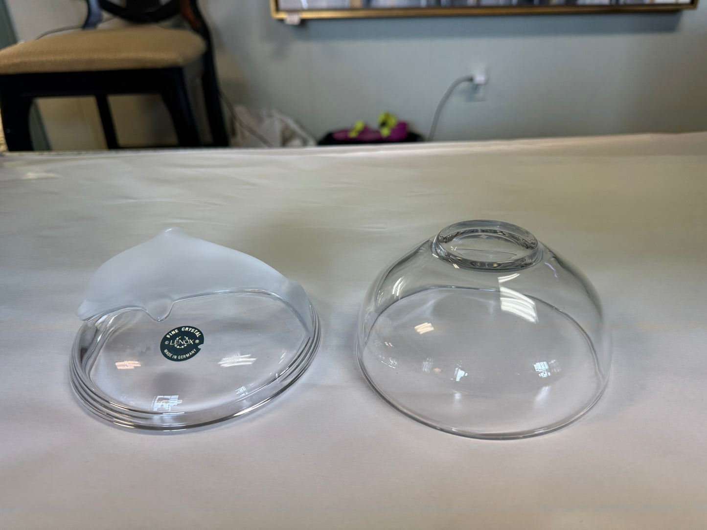 Crystal Lenox Trinket Dish With Frosted Dolphin Lid