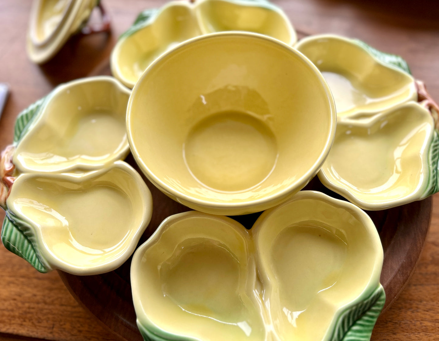 Vintage 1950s Belmar California Pottery USA Yellow Pear Pottery Set, Lazy Susan