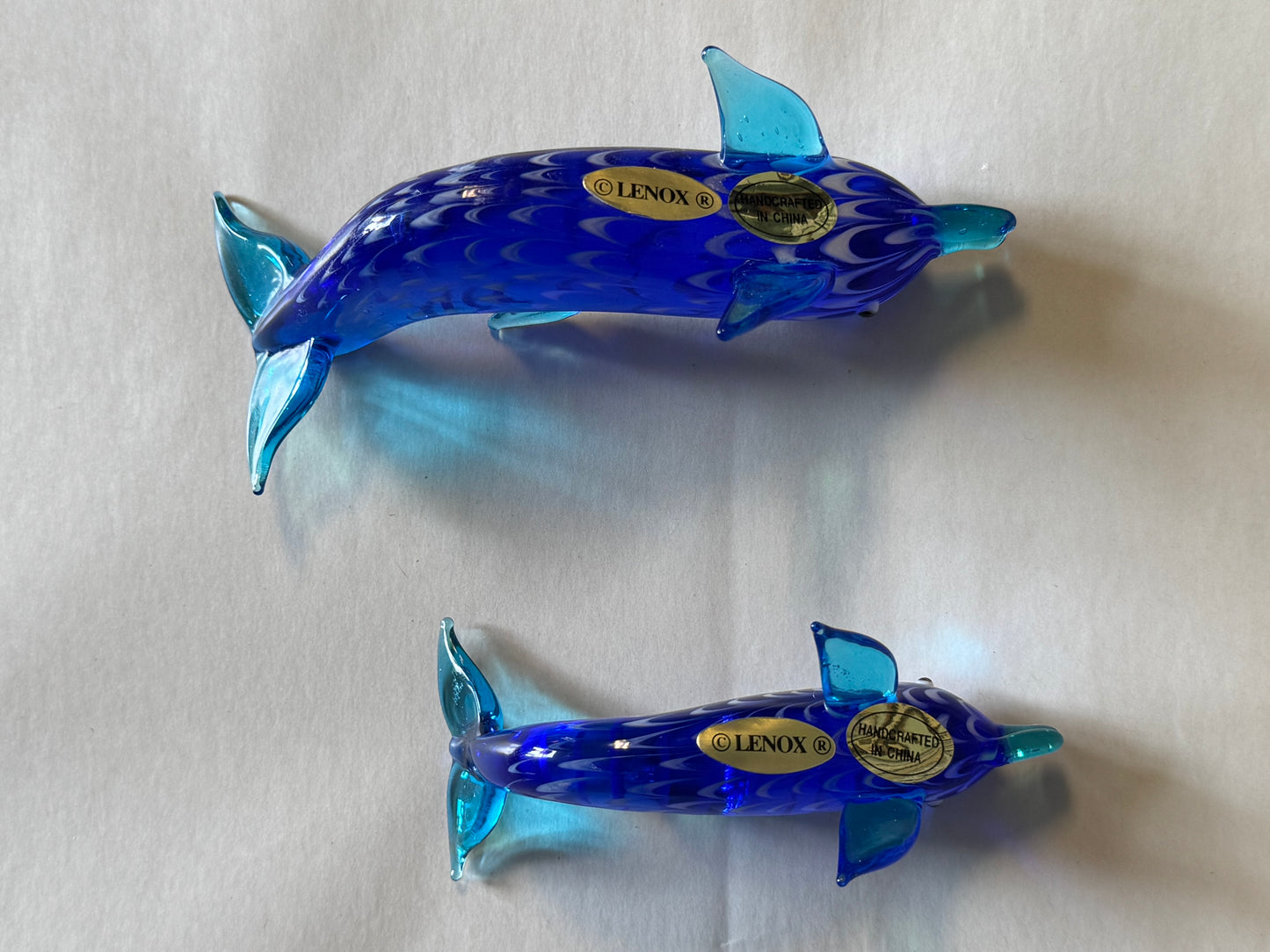 Set Of Two Art Glass Handcrafted Lenox Dolphins