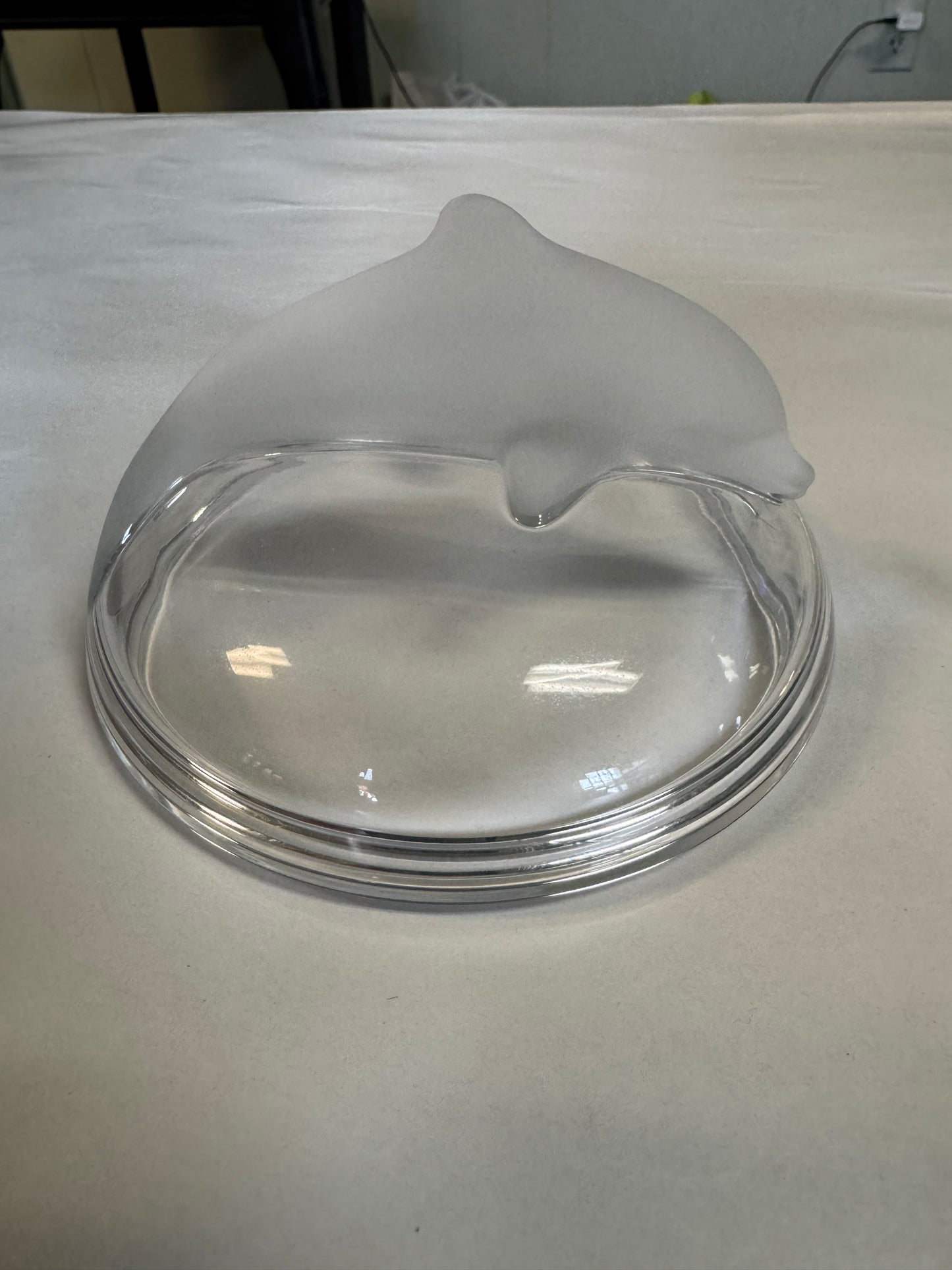 Crystal Lenox Trinket Dish With Frosted Dolphin Lid