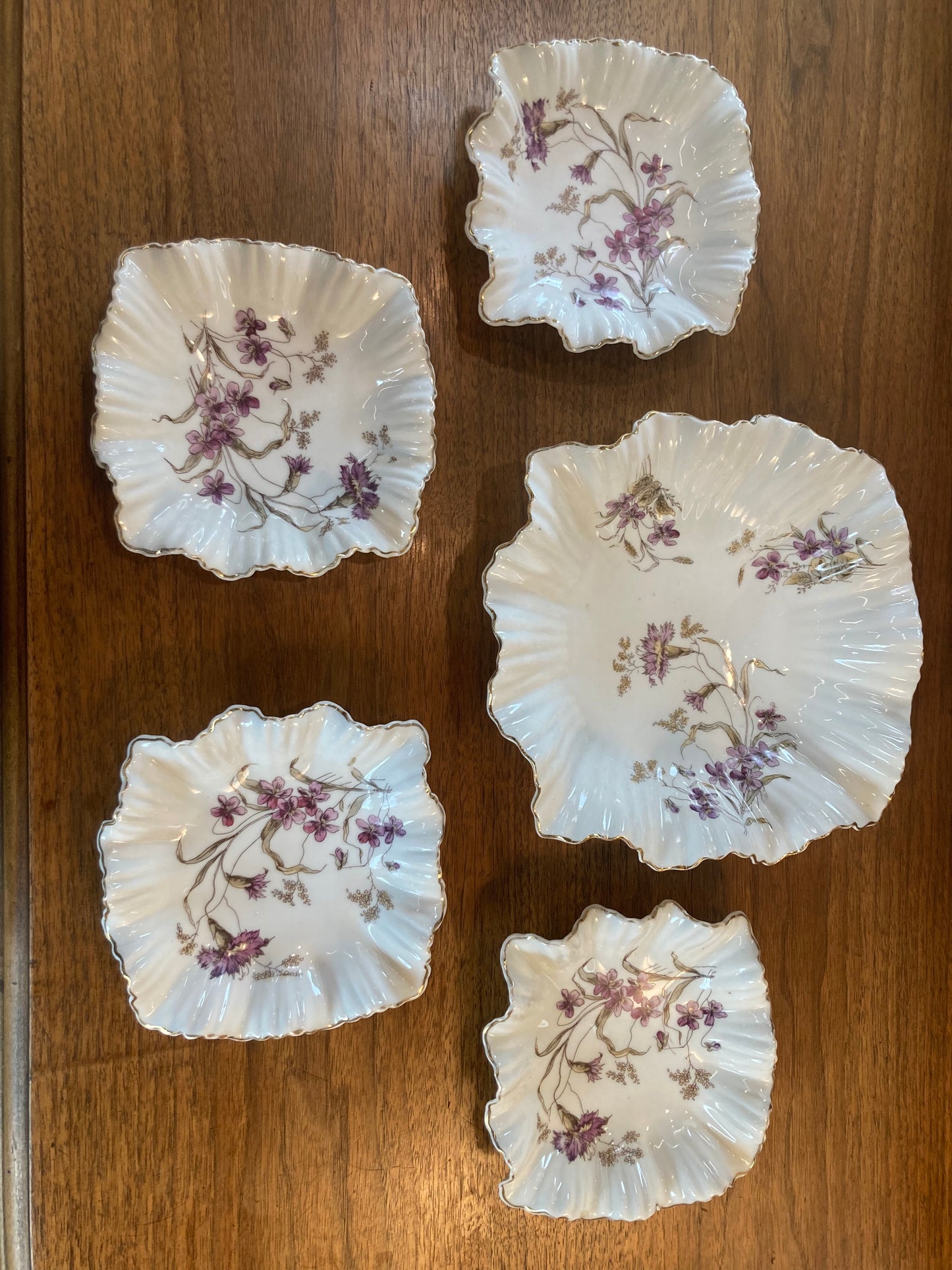 B.S.M. Vintage Bone China Serving Bowl W/Four Matching Small Bowls