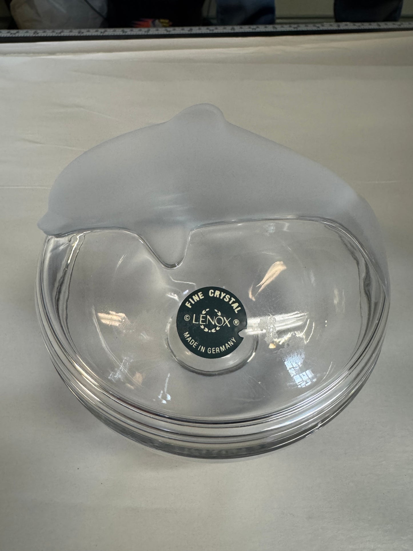 Crystal Lenox Trinket Dish With Frosted Dolphin Lid