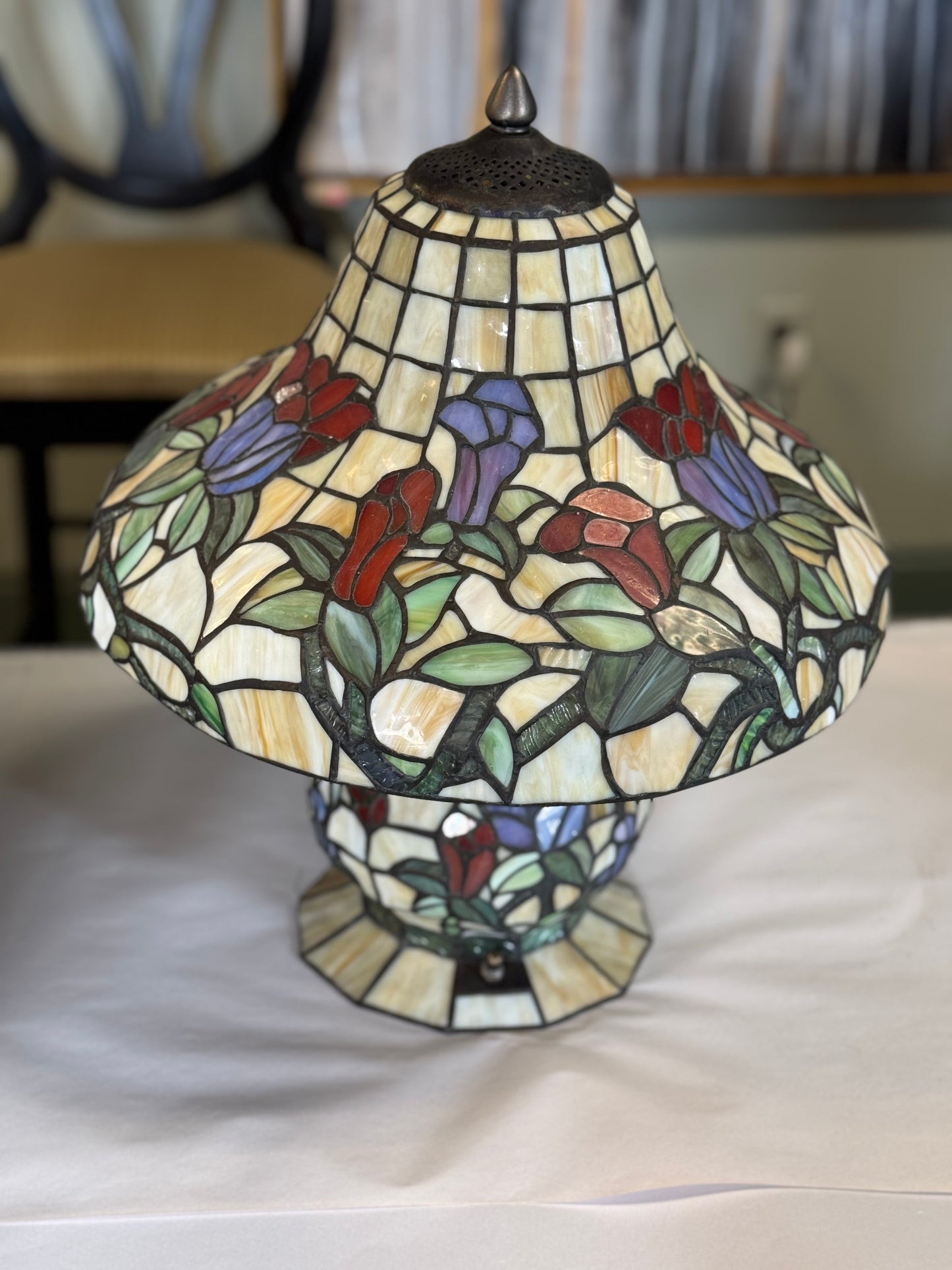 Tulip and Iris Stained Glass Table Lamp