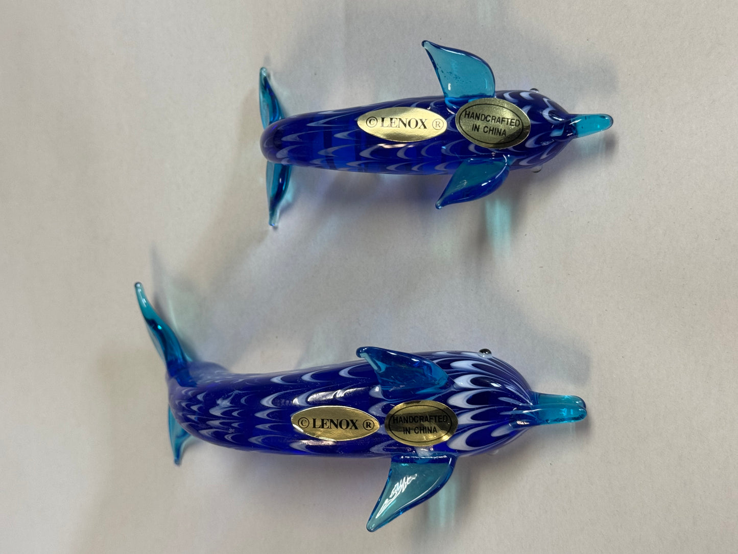 Set Of Two Art Glass Handcrafted Lenox Dolphins
