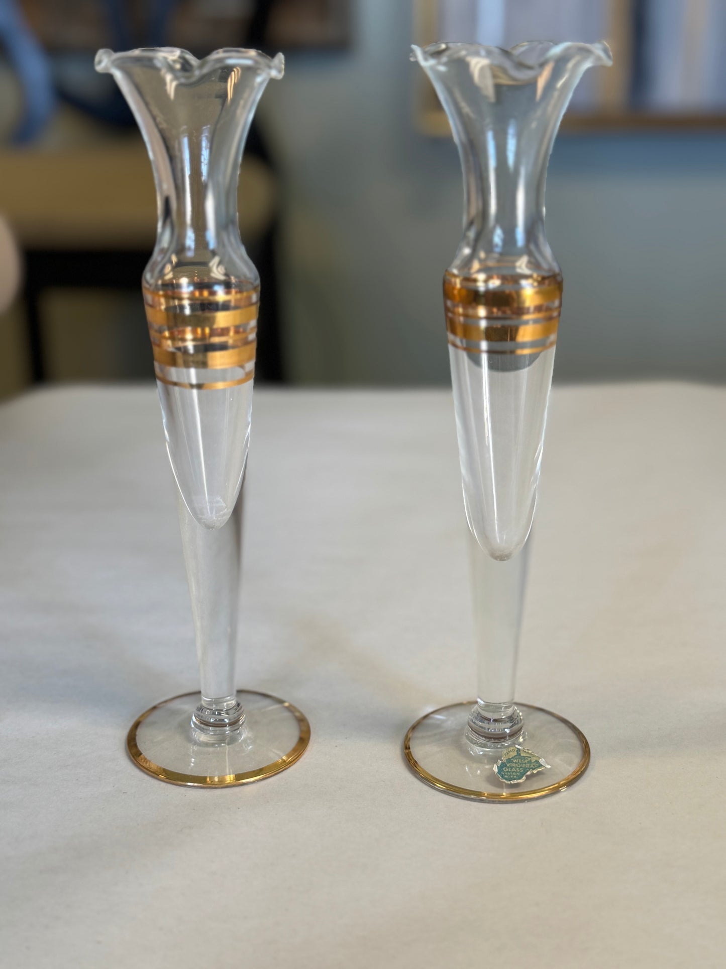 Set Of Two West VA. Glass Company Flute Bud Vases