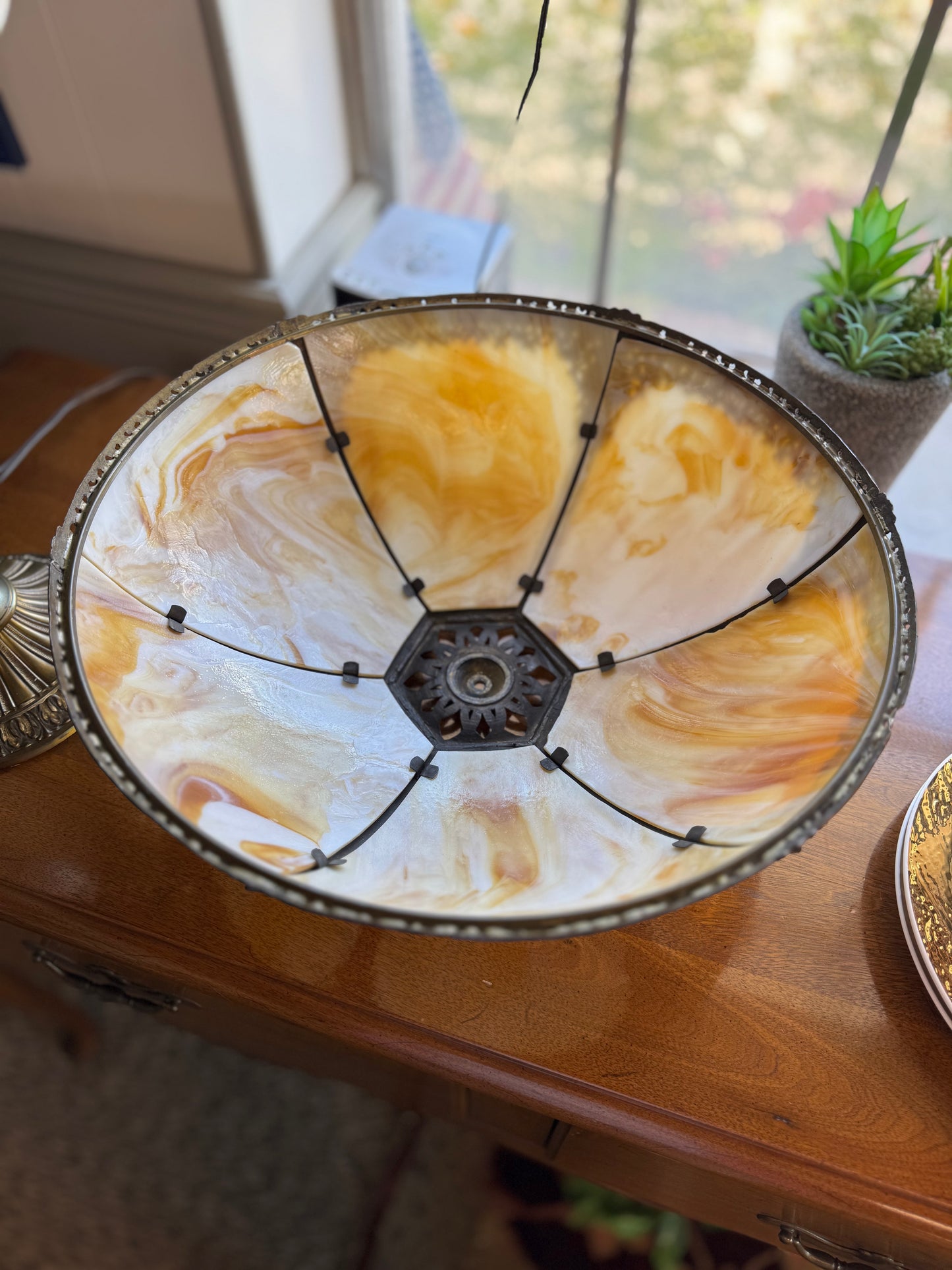 Antique Slag Glass Table Lamp