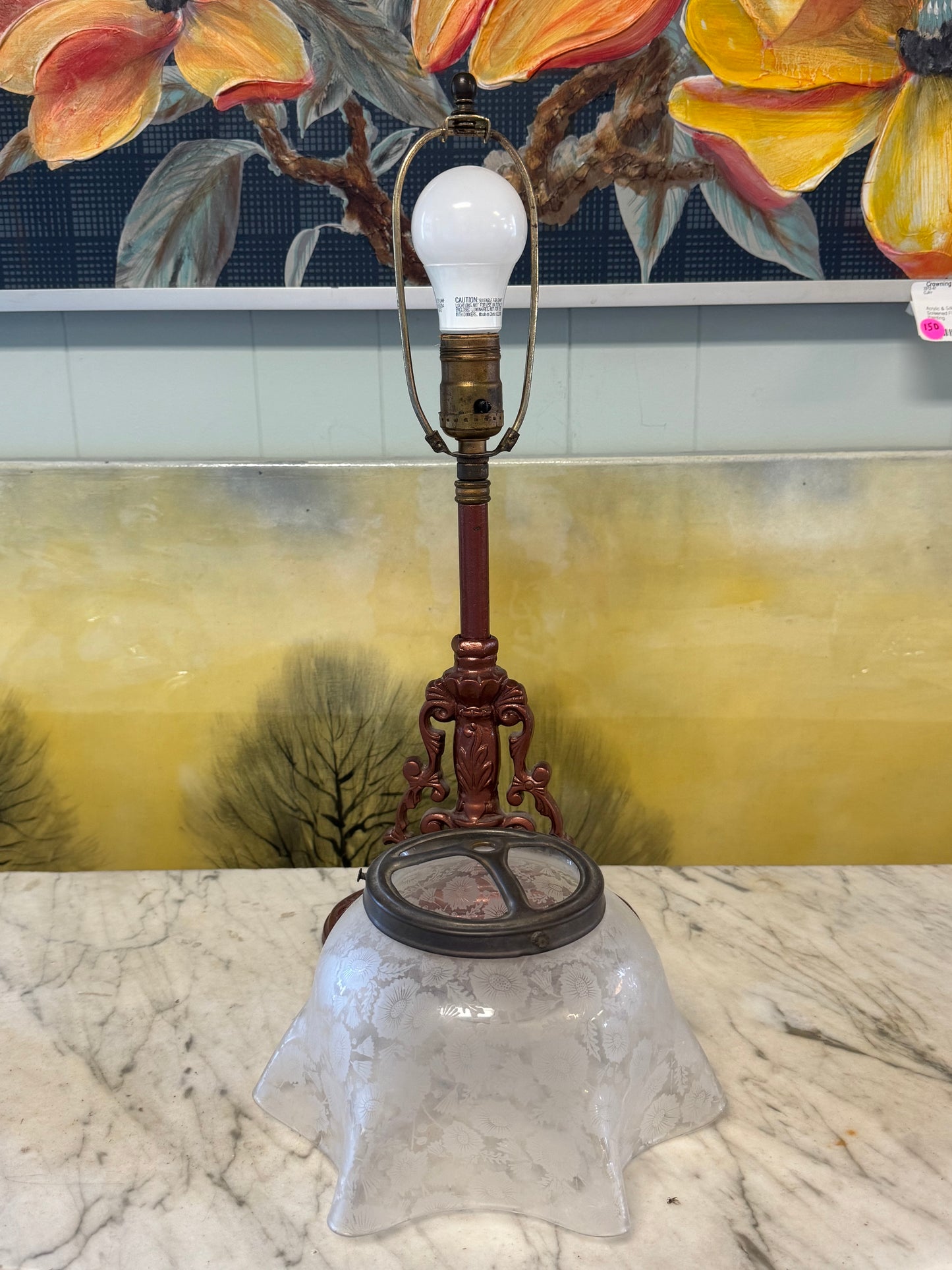 Antique Table Lamp W/Glass Shade