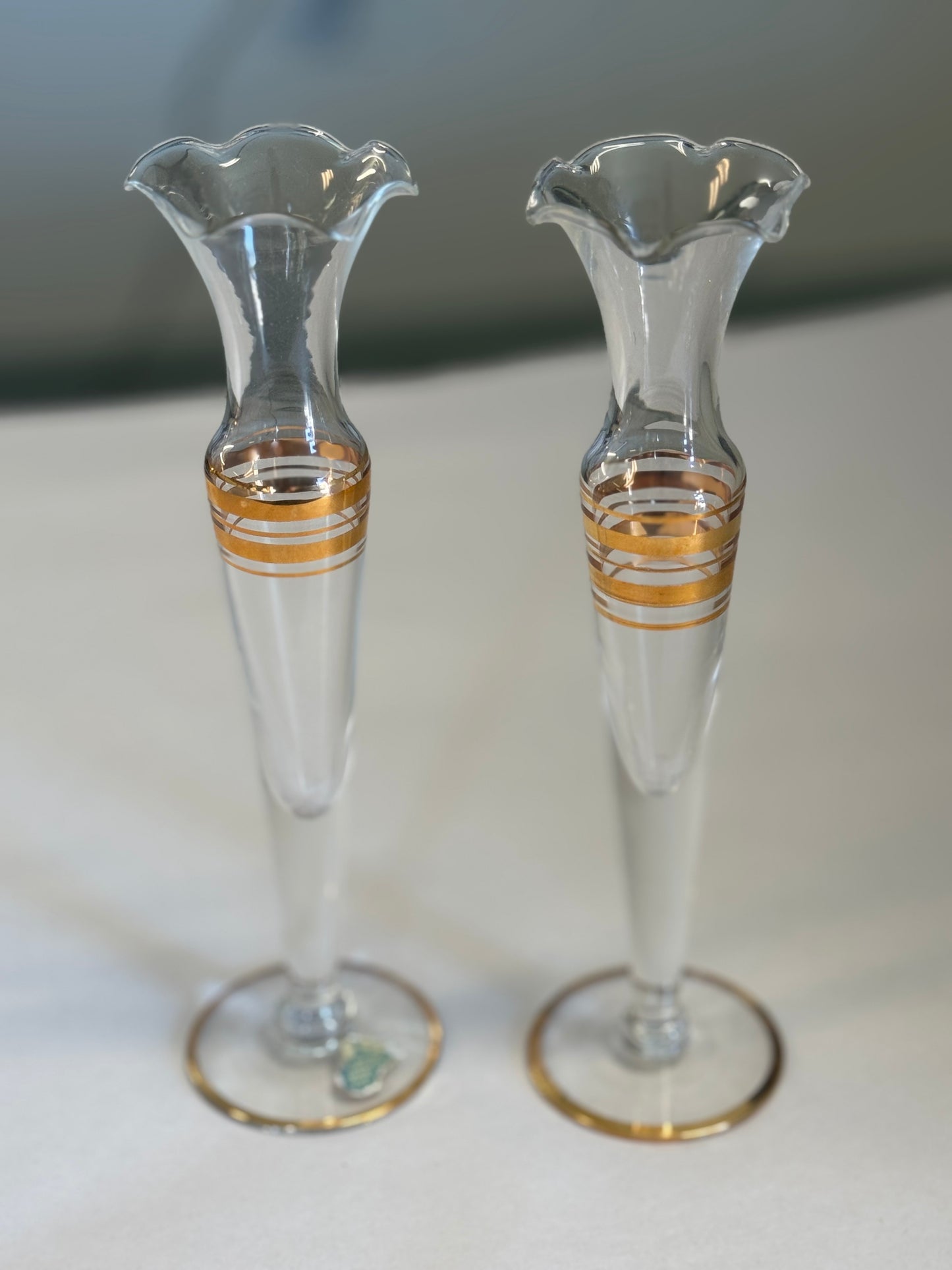Set Of Two West VA. Glass Company Flute Bud Vases