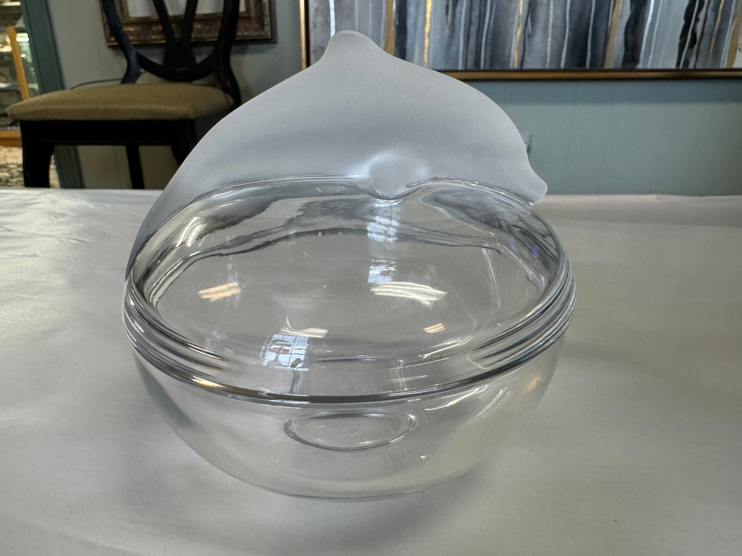 Crystal Lenox Trinket Dish With Frosted Dolphin Lid