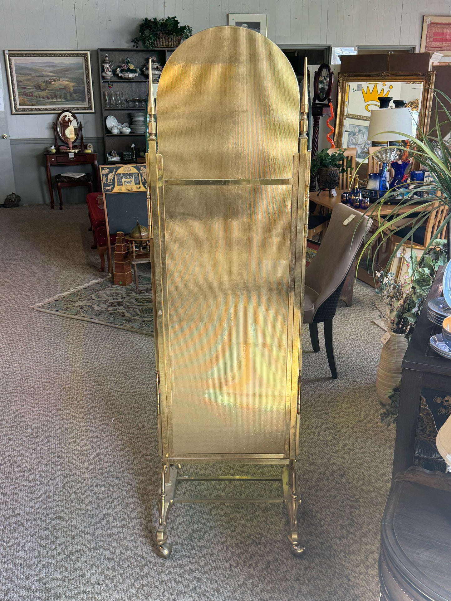 Victorian Three Panel Brass Full Length Mirror