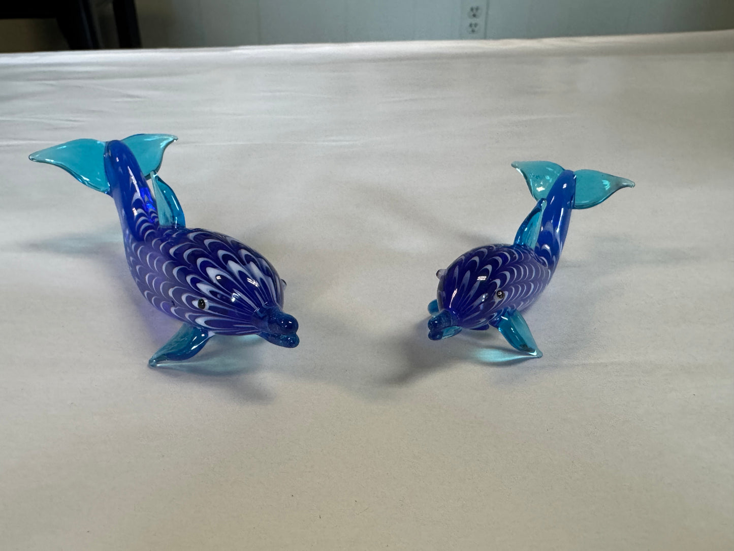 Set Of Two Art Glass Handcrafted Lenox Dolphins