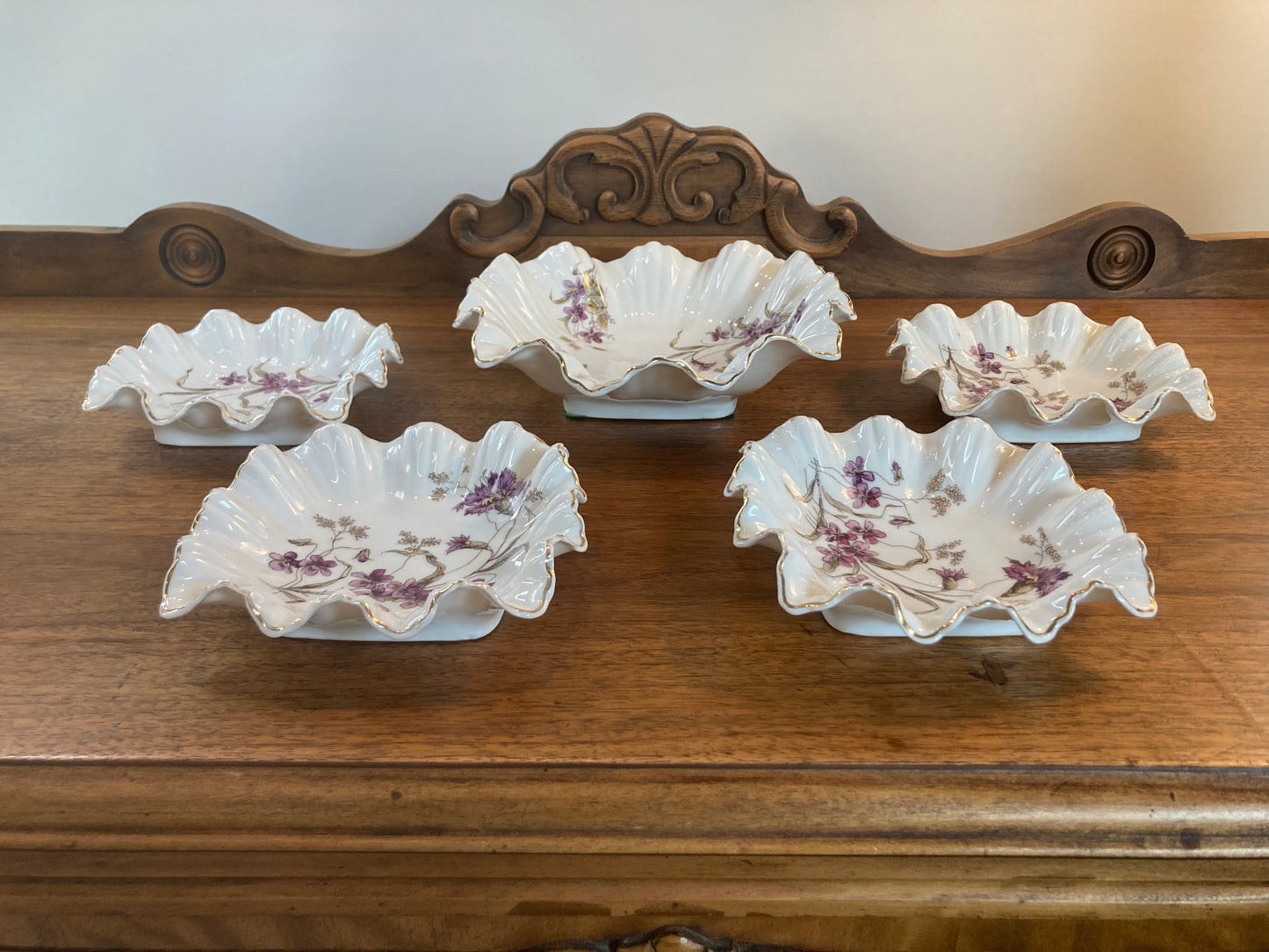 B.S.M. Vintage Bone China Serving Bowl W/Four Matching Small Bowls