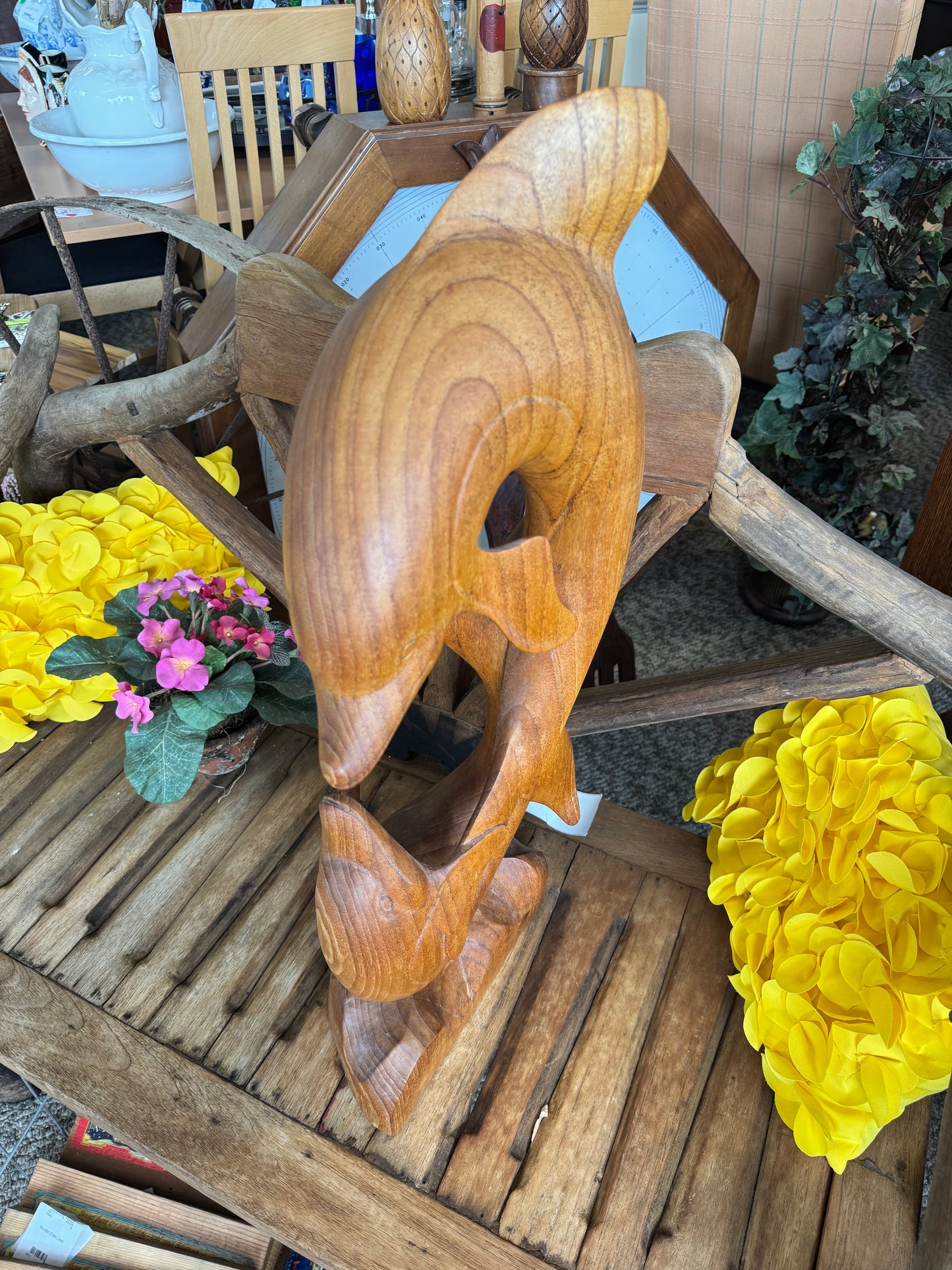 Hand Carved Wooden Dolphin Statue