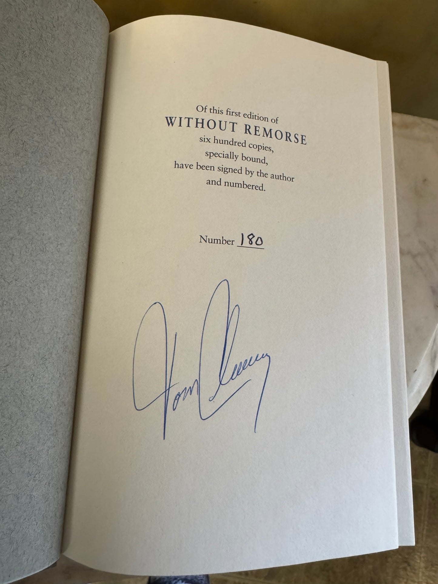 Tom Clancy "Without Remorse" Book Signed