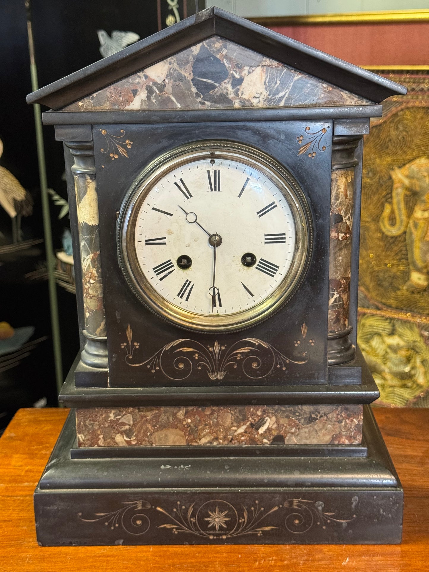 Antique French Marble And Slate Mantel Clock