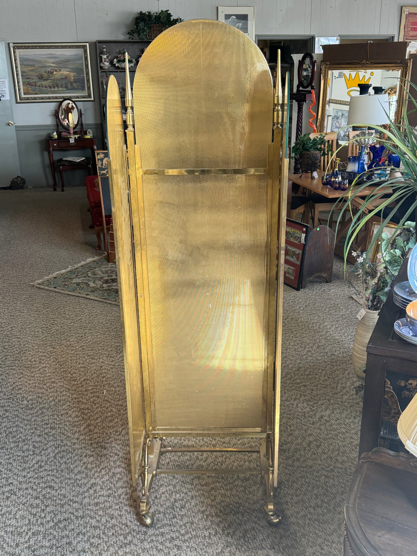 Victorian Three Panel Brass Full Length Mirror