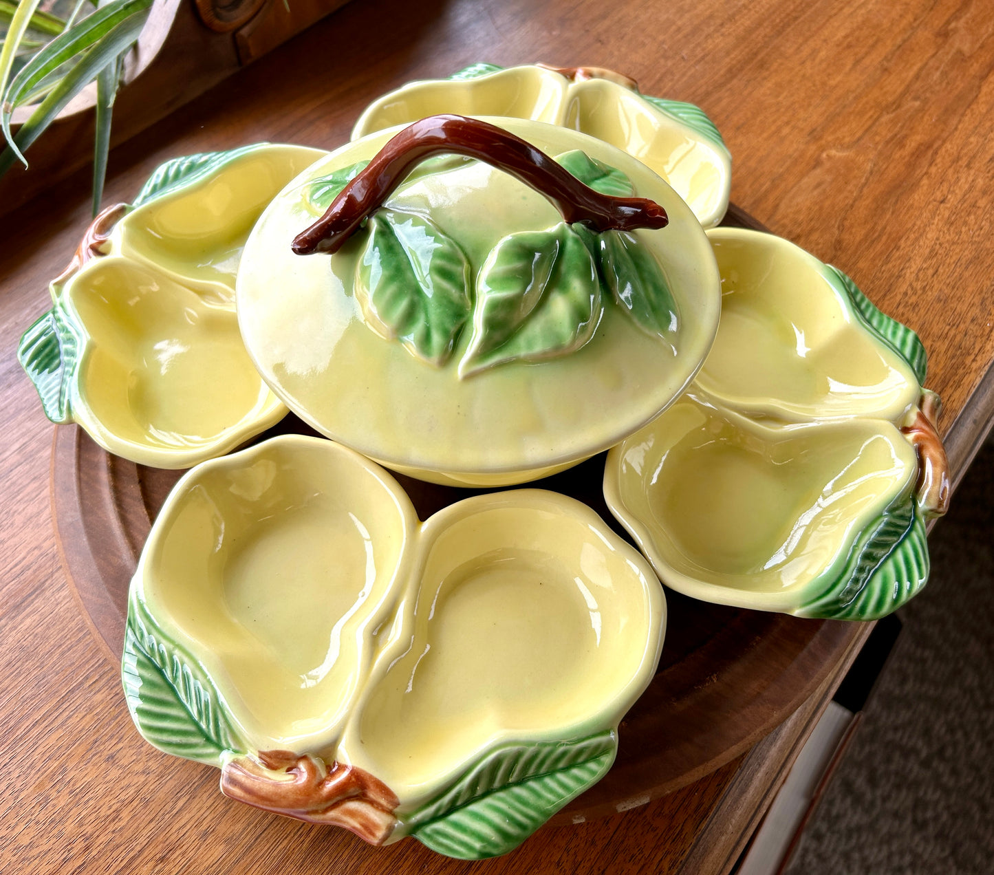 Vintage 1950s Belmar California Pottery USA Yellow Pear Pottery Set, Lazy Susan