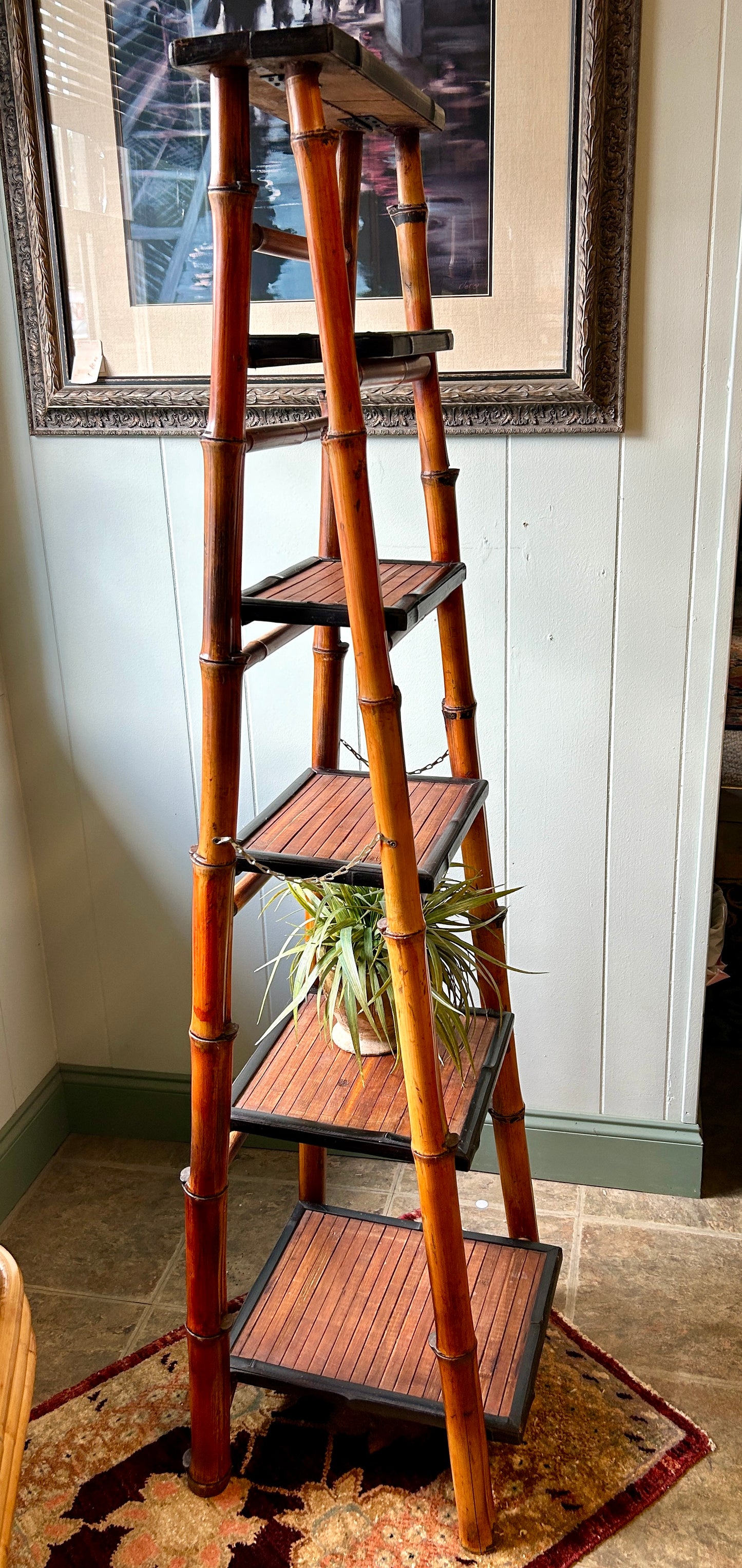 Five Tier Bamboo Ladder Shelf, 61" Tall, Folding étagère