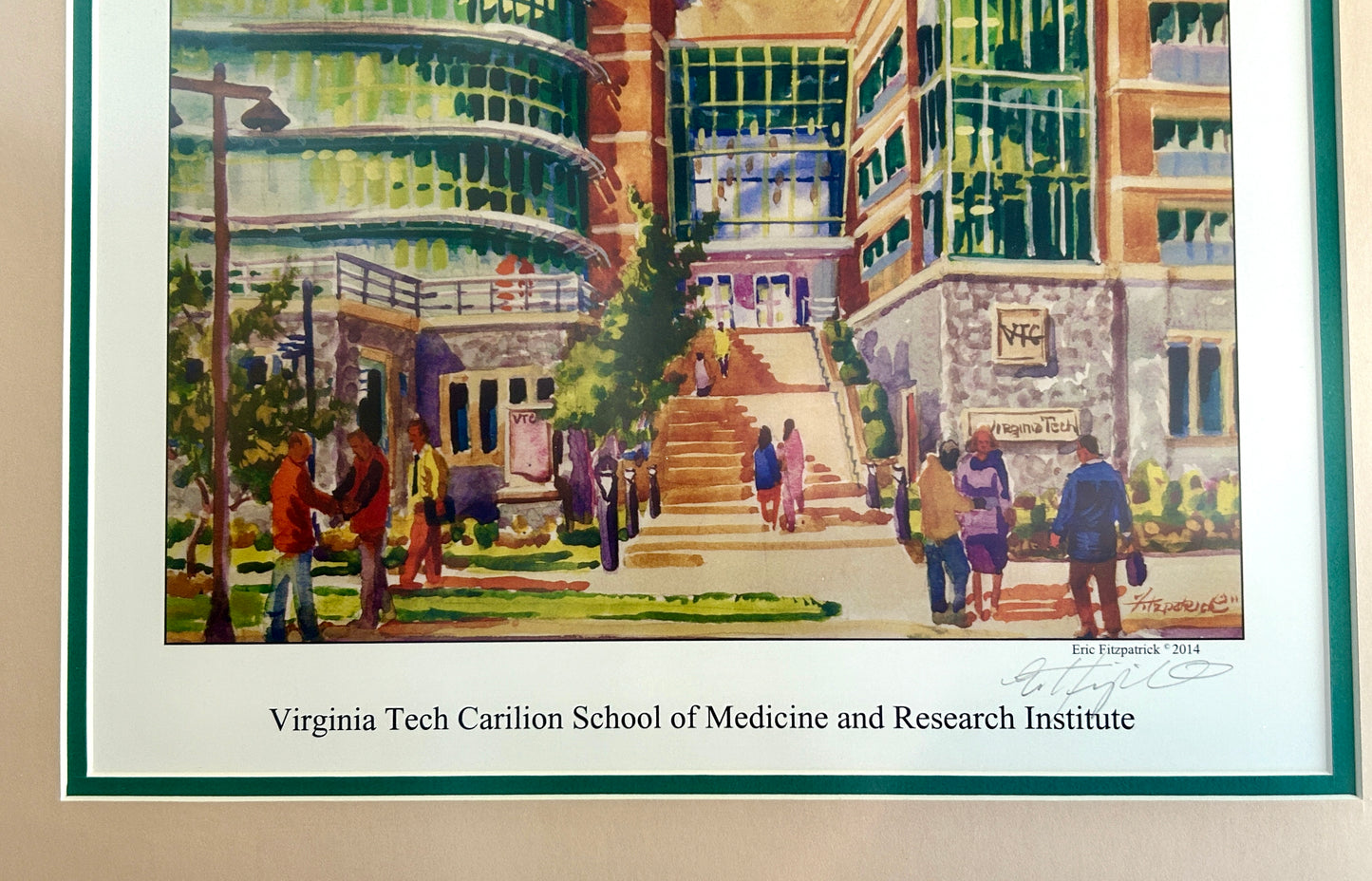 Signed Print, Virginia Tech Carilion School of Medicine and Research Institute, Eric Fitzpatrick, 20", Custom Matted and Framed