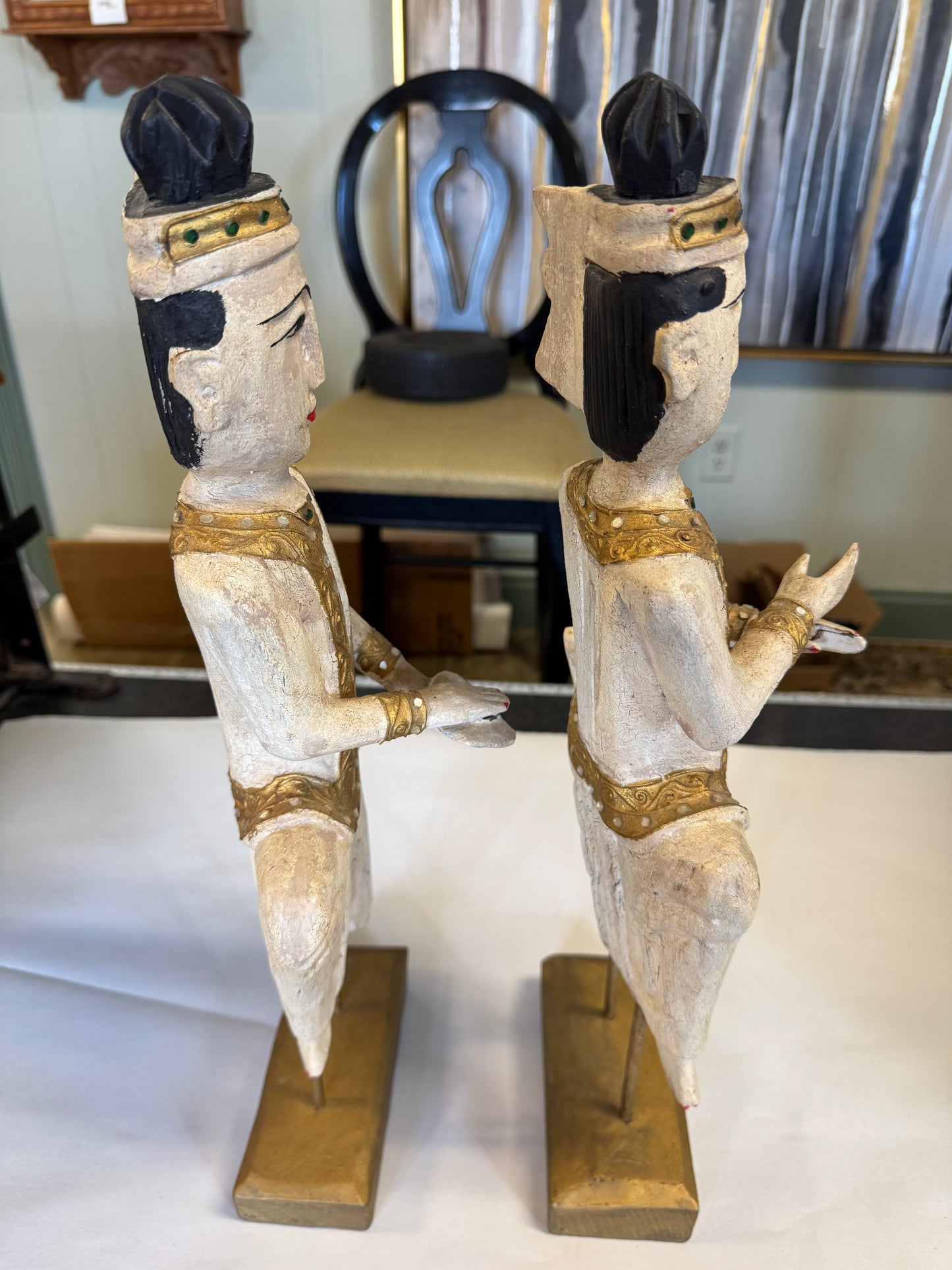 Pair Of Wooden Hand-Carved Statues