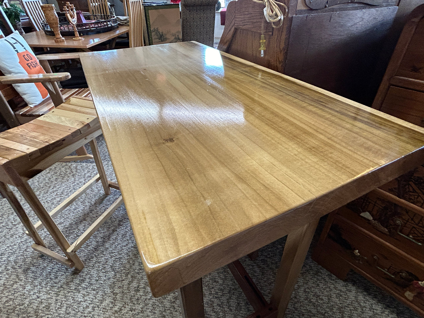 Handcrafted Wooden Bar Table and Stools, Solid Poplar, 36" Table Height