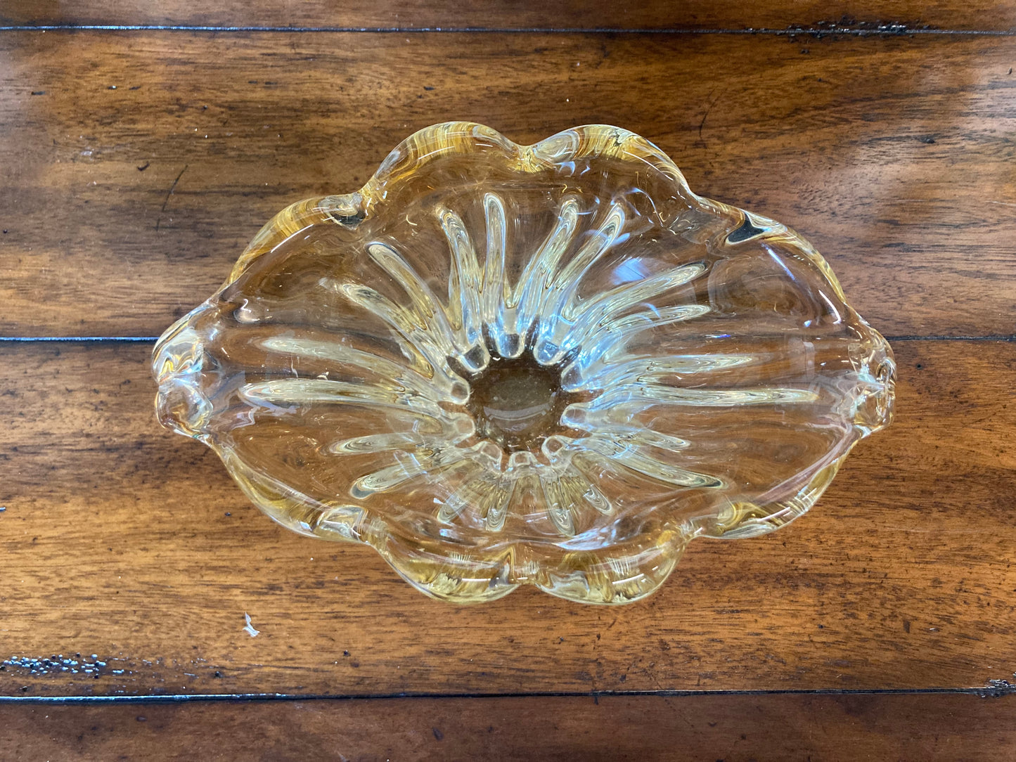 Hand Blown Amber Glass Bowl With Wing Tips