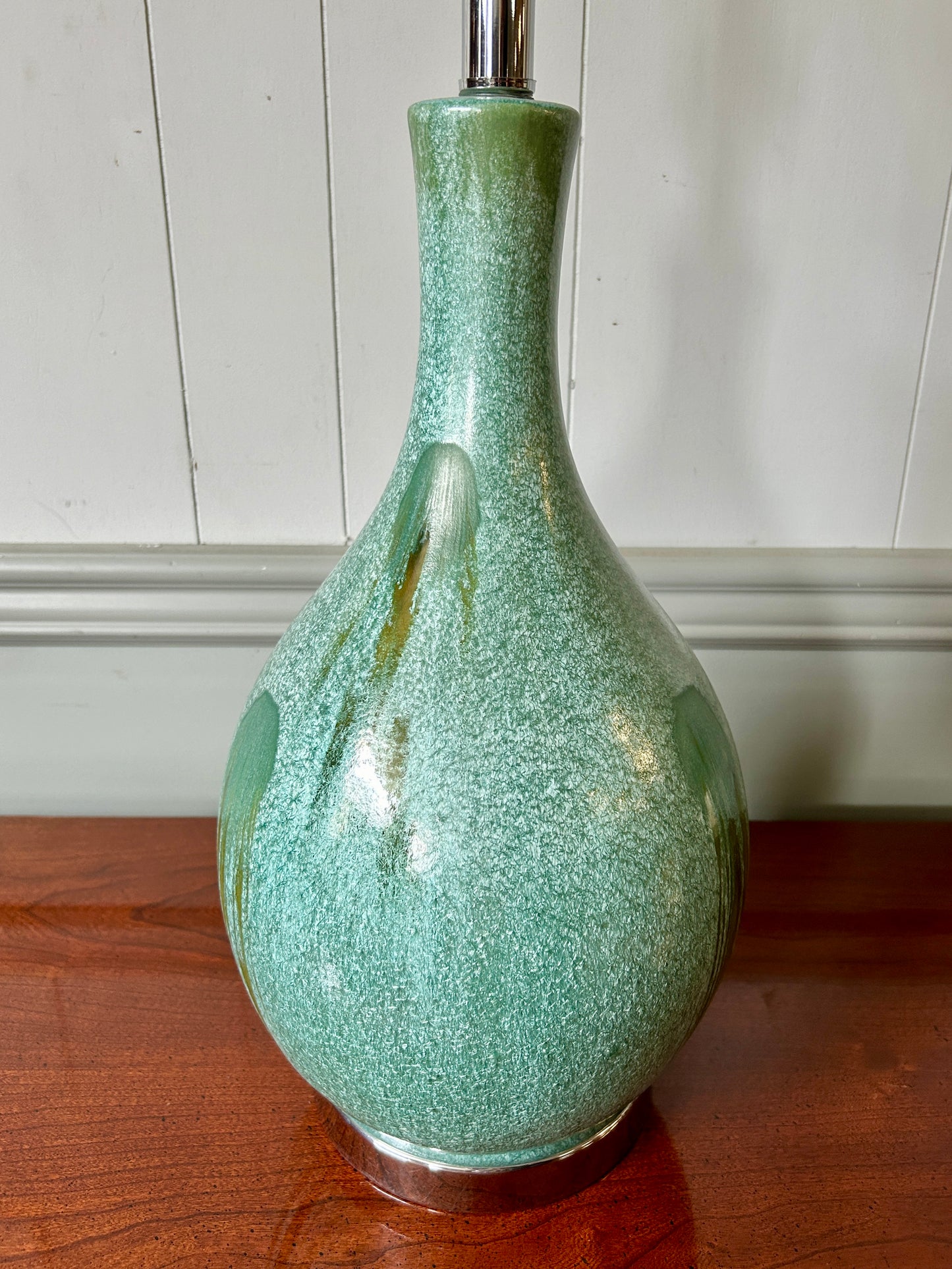 Turquoise, Hand-Glazed Pottery Style Lamp, 30" Tall