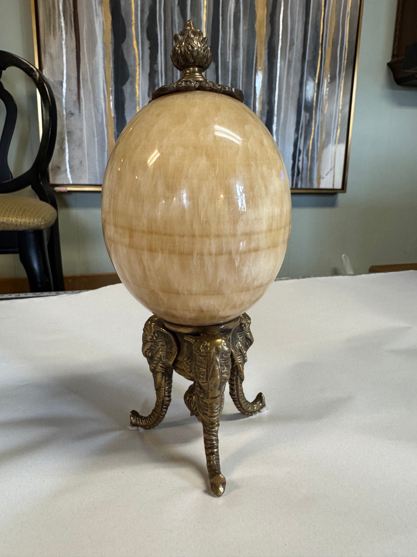 Large Vintage Alabaster & Brass Egg