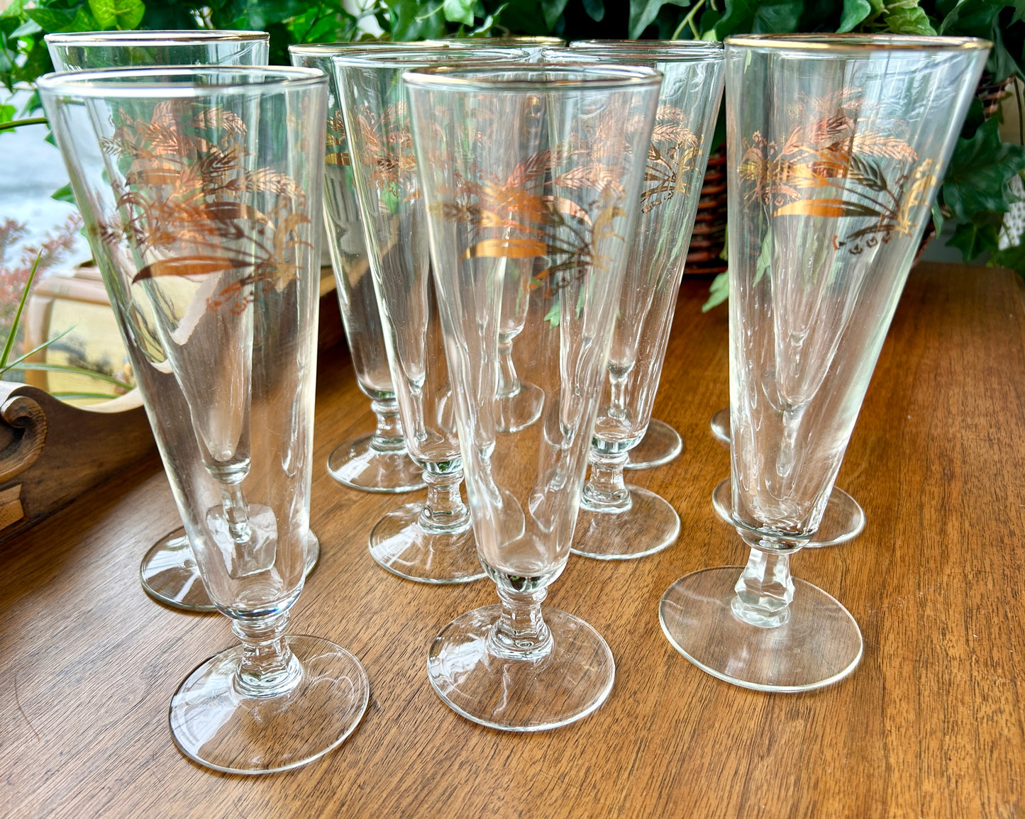 11 Mid Century Pilsner Glasses, Golden Wheat Cocktail Glasses