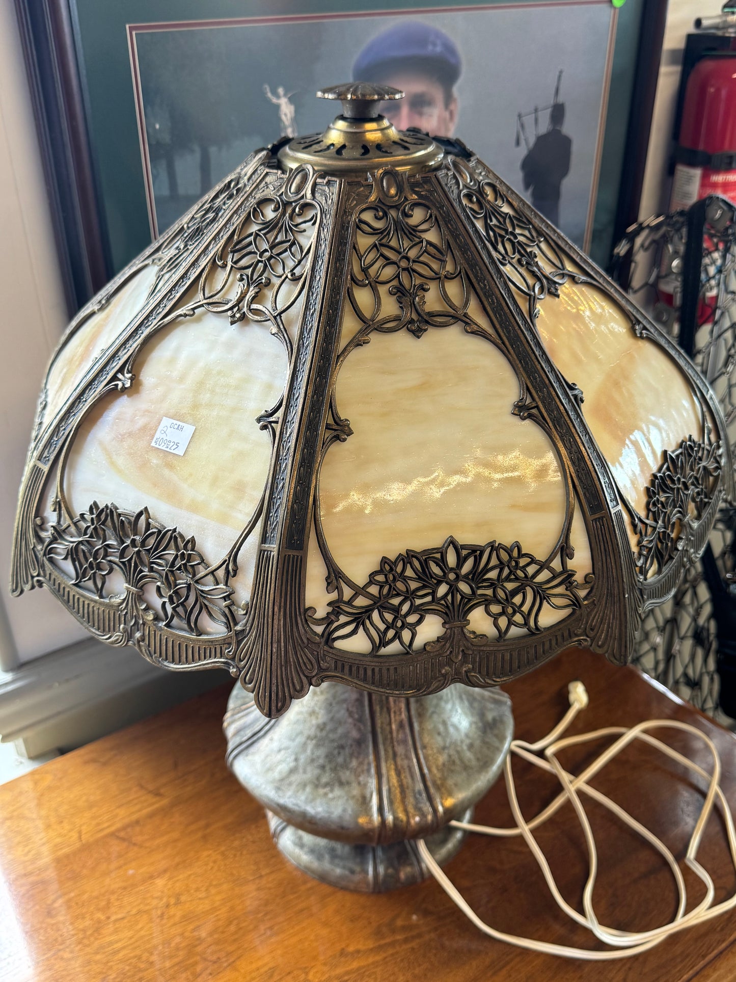 Antique Slag Glass Table Lamp