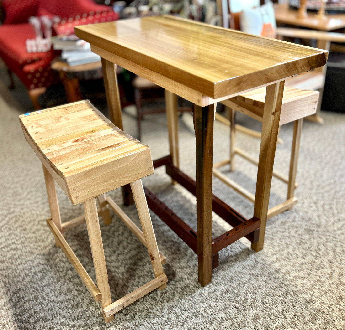 Handcrafted Wooden Bar Table and Stools, Solid Poplar, 36" Table Height