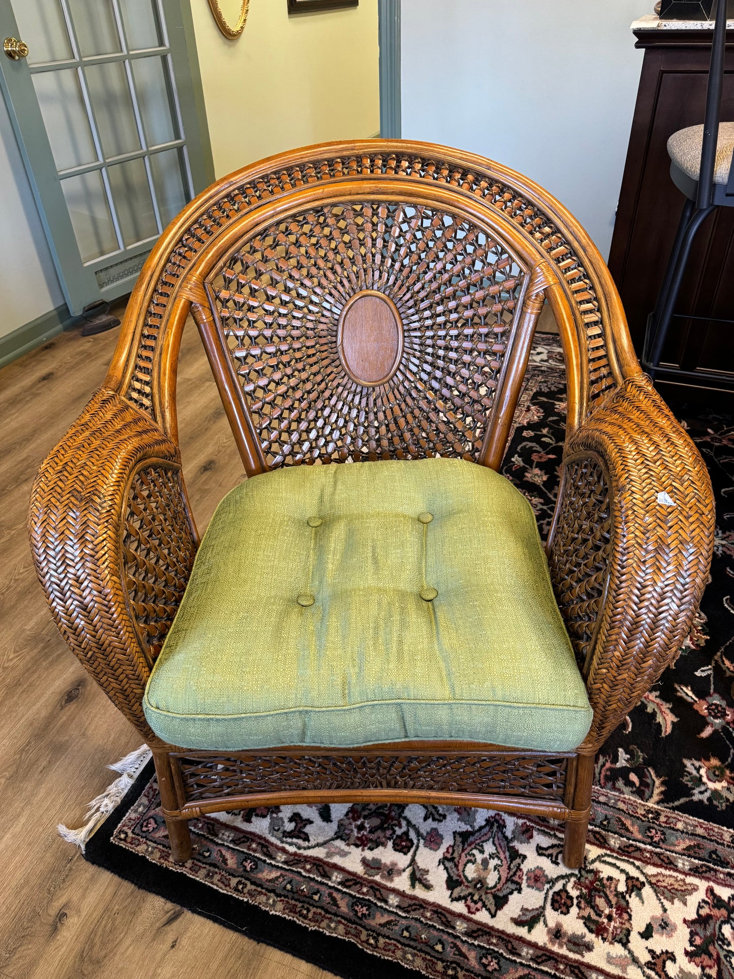 Malibu Rattan Arm Chair With Green Cushion