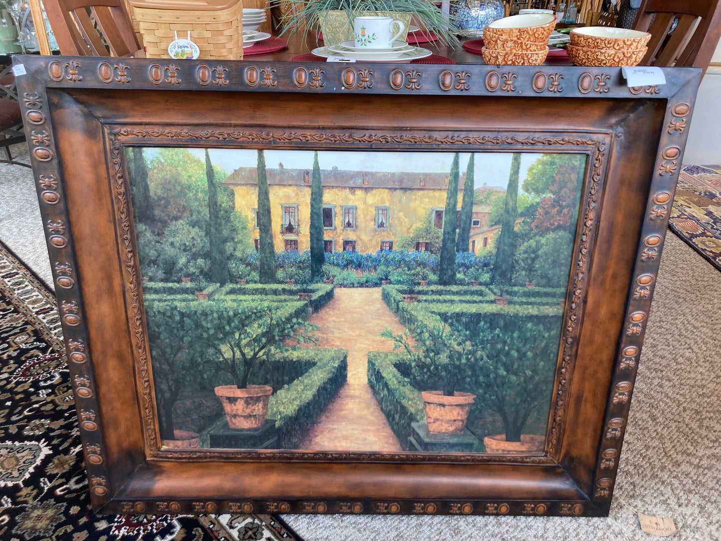 Metal Framed Italian Garden & Villa Oil Reproduction Artwork