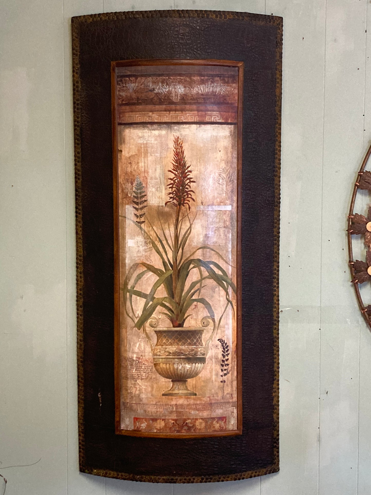 Pair Of Leather Framed Floral Art