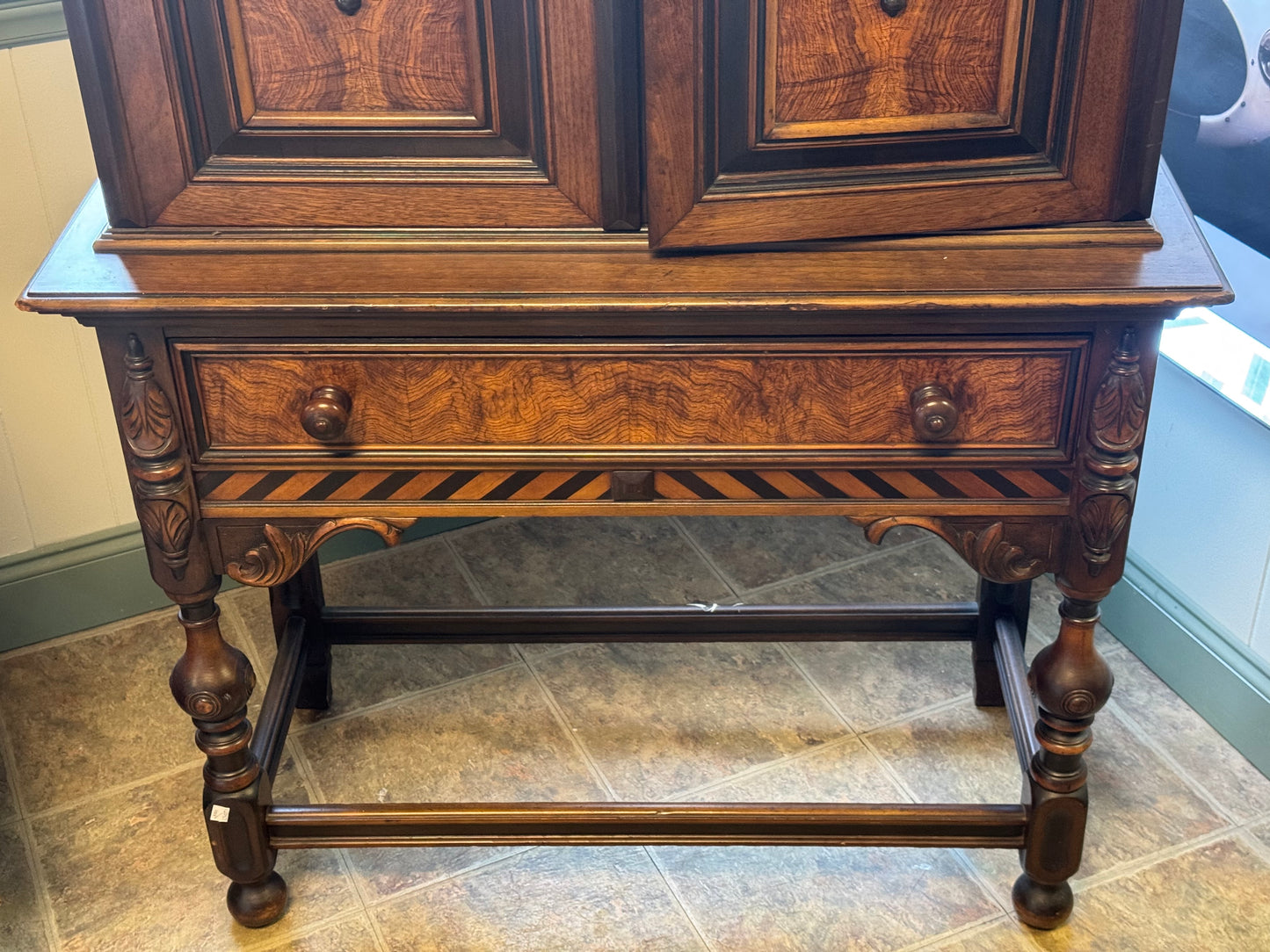 English Jacobean Antique Berkey And Gay Walnut Bookcase Or Bar