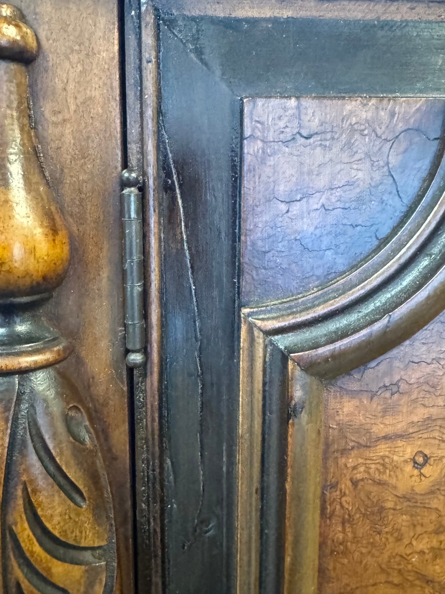 Antique BERKEY & GAY Furniture Renaissance Revival Mahogany, Burl Wood and Ebonized Wood Cabinet