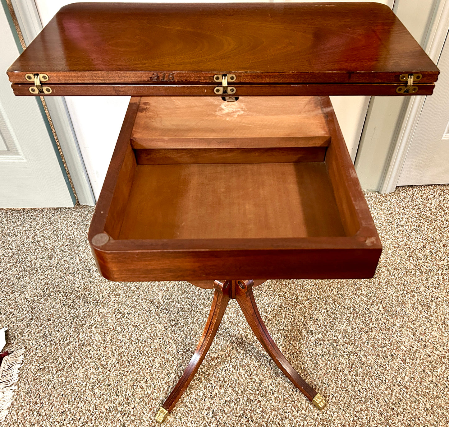 Antique, Duncan Phyfe Style Mahogany Game Table, Swivel Folding Top, with Storage