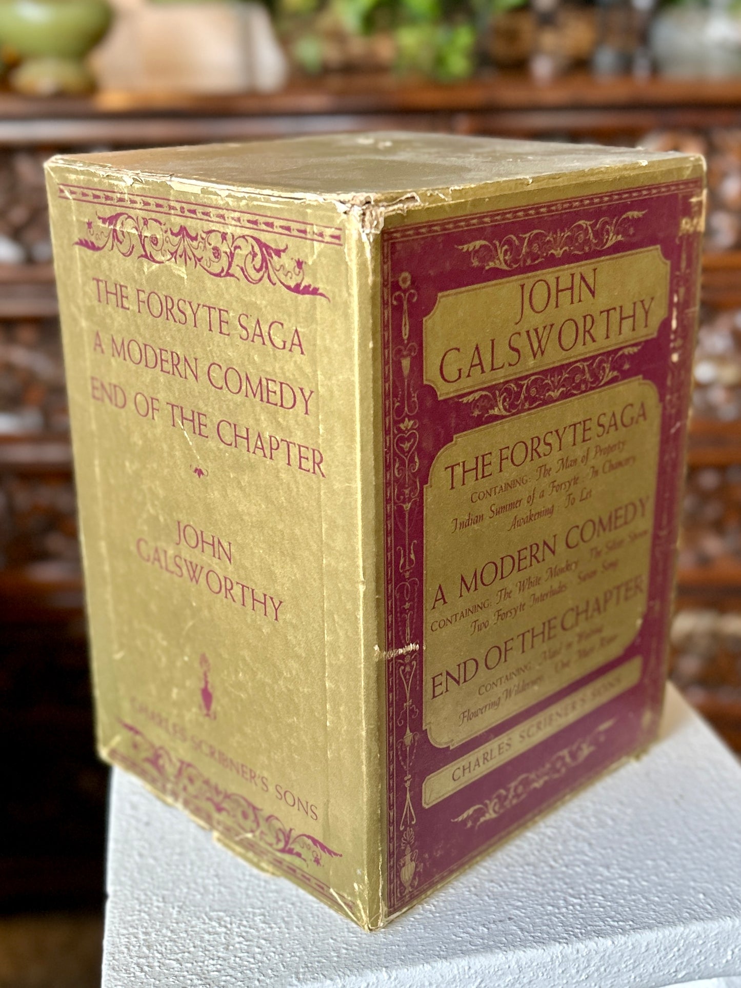 Rare Set of Three 1935 Hardcover Books by John Galsworthy, Modern Comedy, End of the Chapter & Forsyte Saga