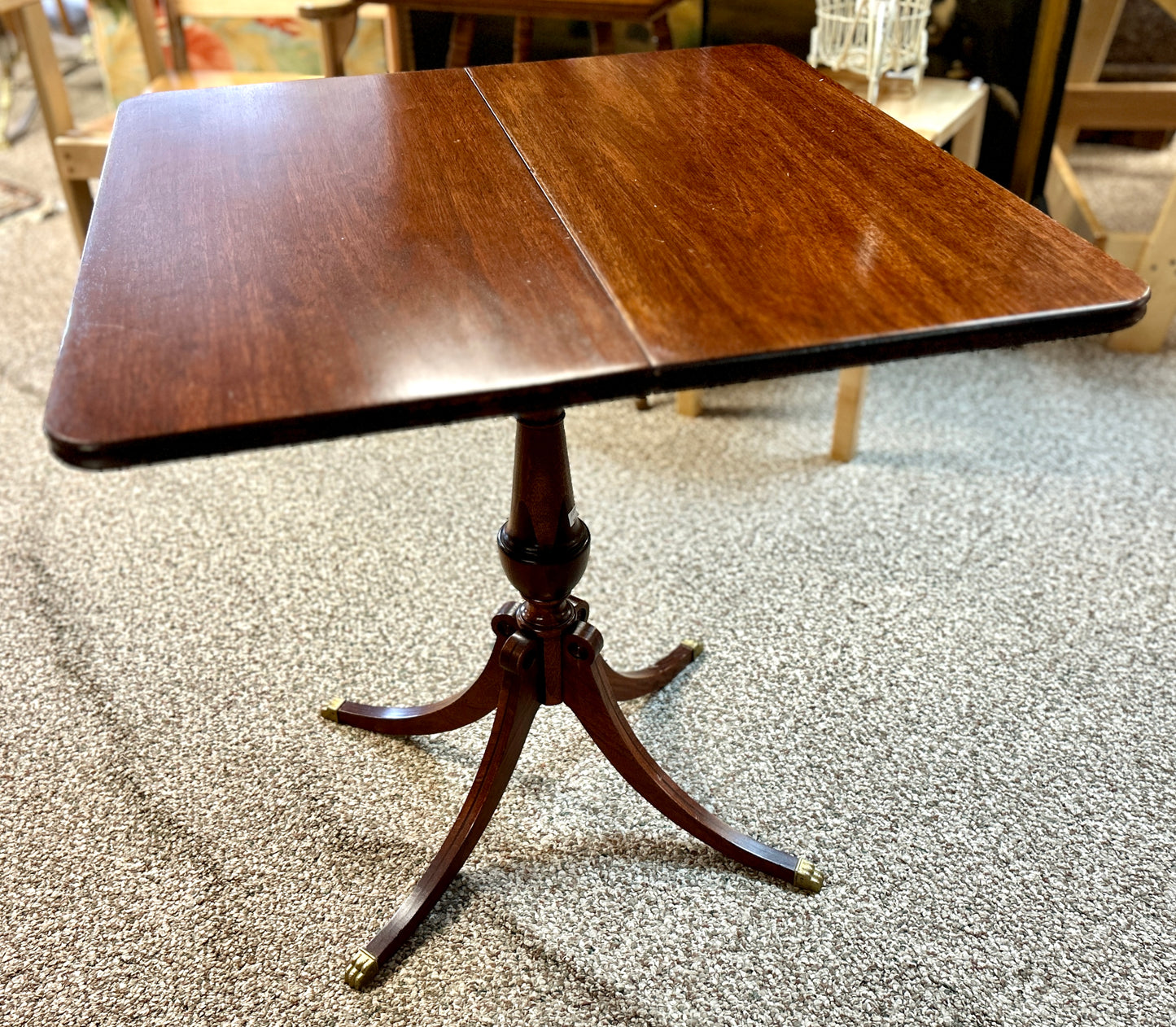 Antique, Duncan Phyfe Style Mahogany Game Table, Swivel Folding Top, with Storage