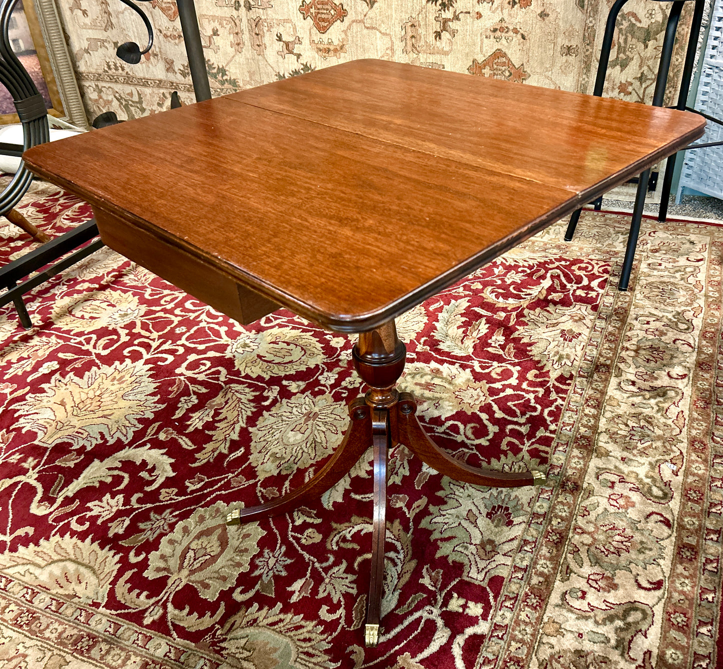 Antique, Duncan Phyfe Style Mahogany Game Table, Swivel Folding Top, with Storage