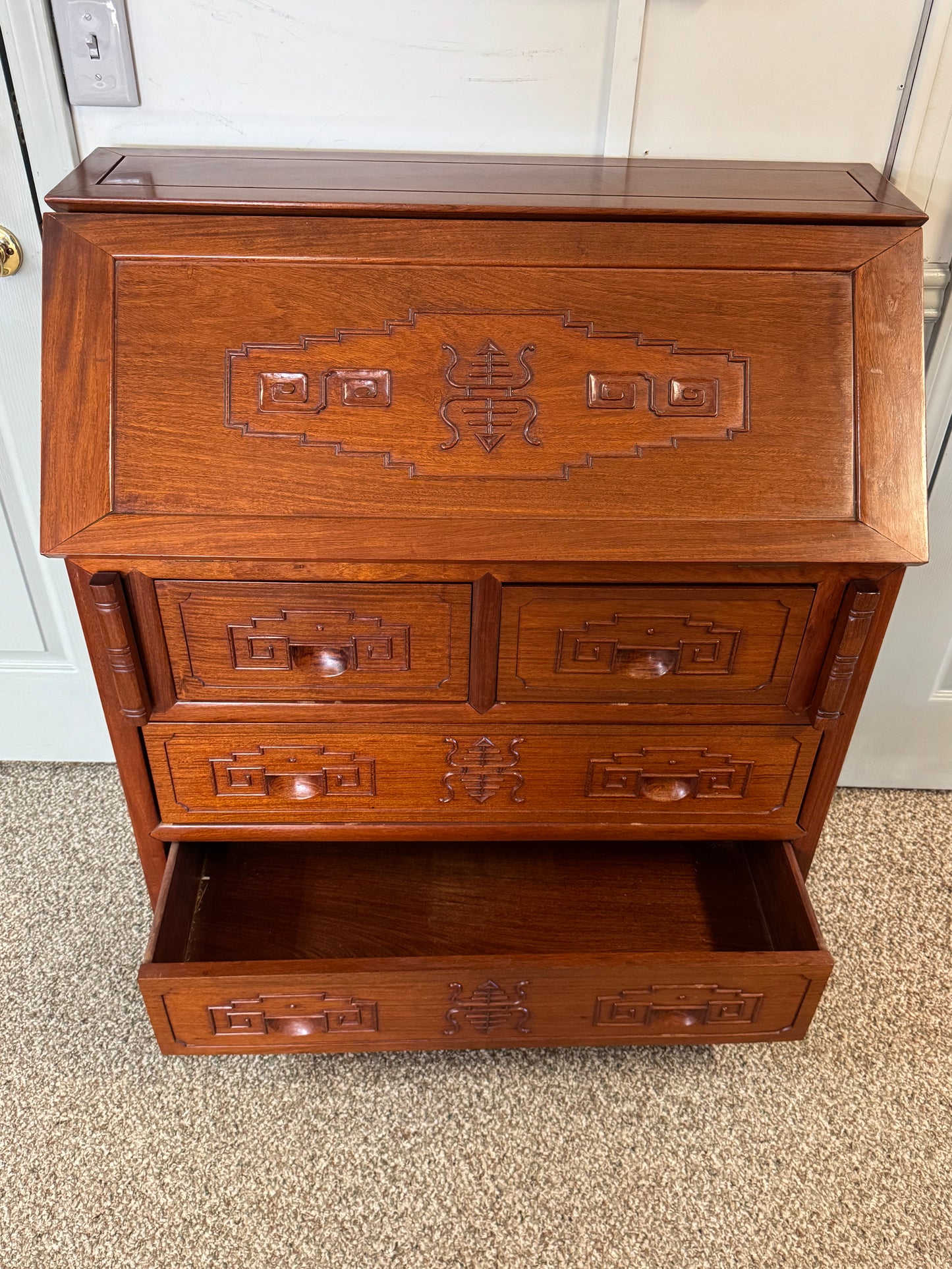 Solid Wood Oriental Design Secretary Desk