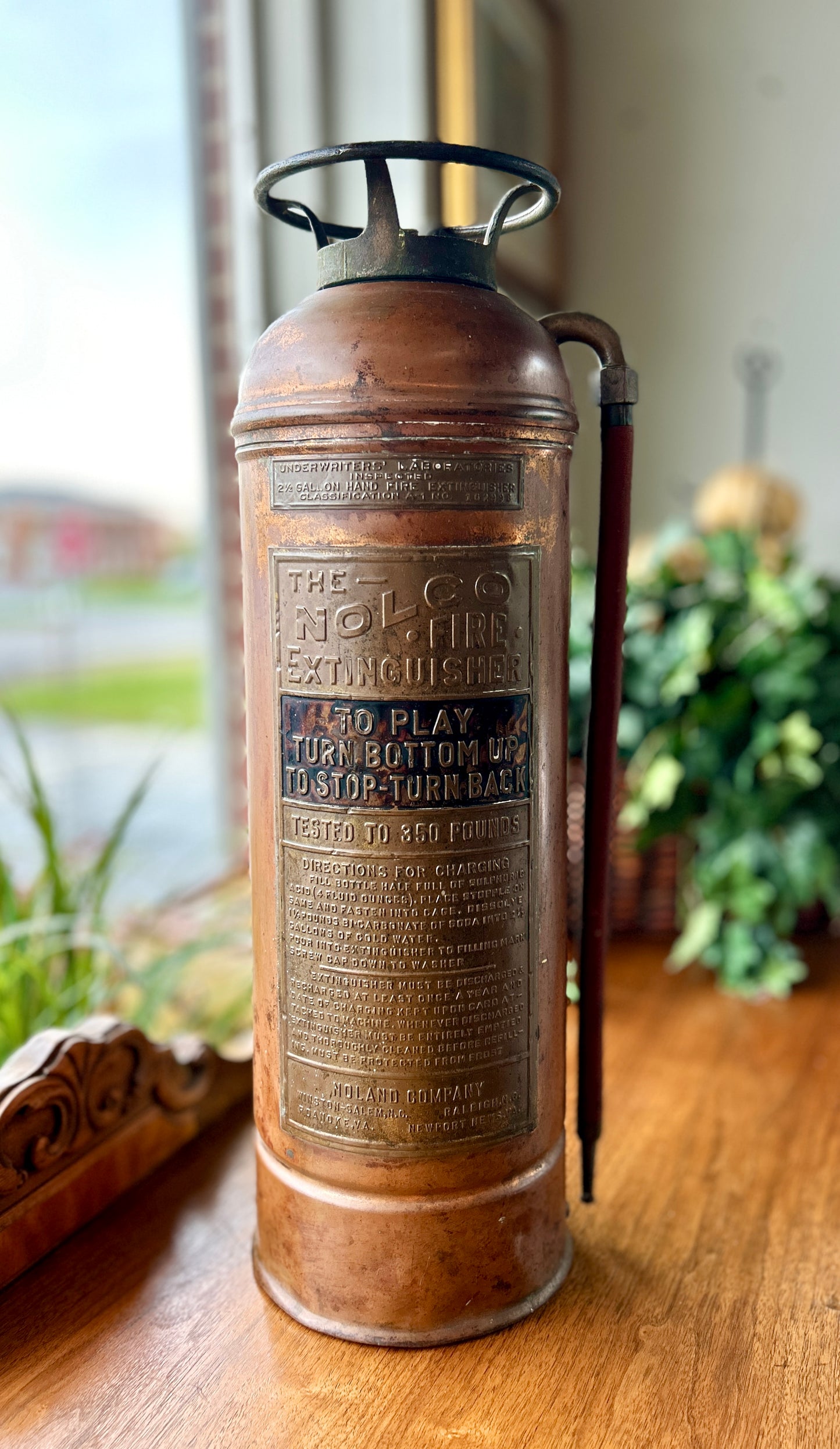 1940's Antique Fire Extinguisher, Copper & Brass The Nolco Fire Extinguisher