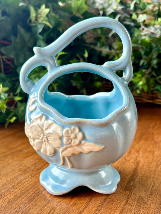 Antique 1930's Weller Art Pottery "Cameo Rose" Blue Glaze, Circa 1935-39. By Weller Pottery of Zanesville, Ohio