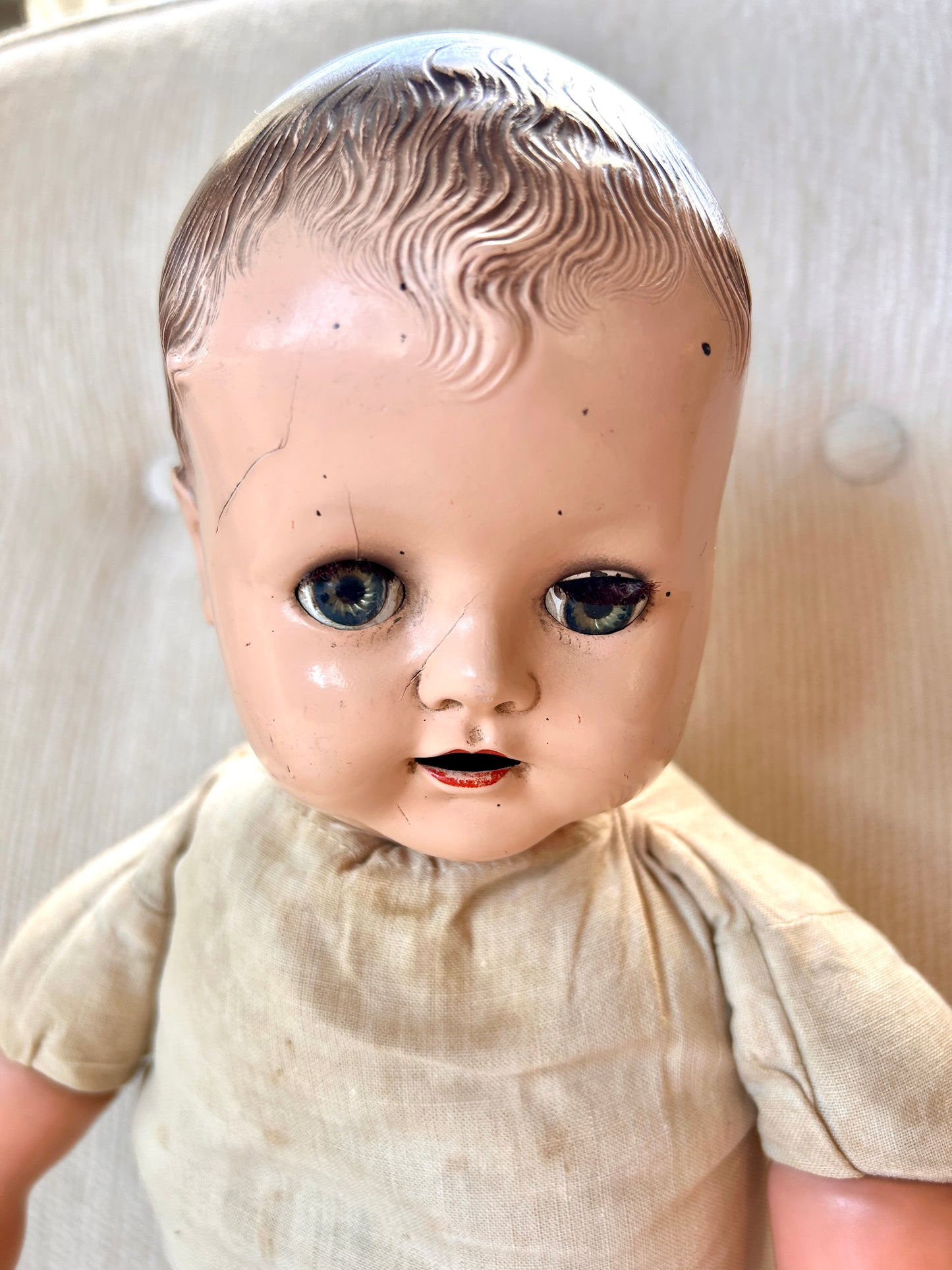 1940s Baby Doll by Ideal, Molded Hair, Sleep Eyes, Cries, 20" Long